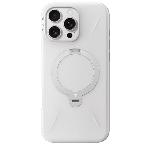 【新型薇式 ・御前上等な青写真】TORRAS iPhone 16 Pro Max 用 入れもの薇式照明ランプ 磁石積み上げる 縦横両相応う輪っか 米軍耐衝撃 6.9in「Ostand Spin Fusion」発酵乳・白いこと