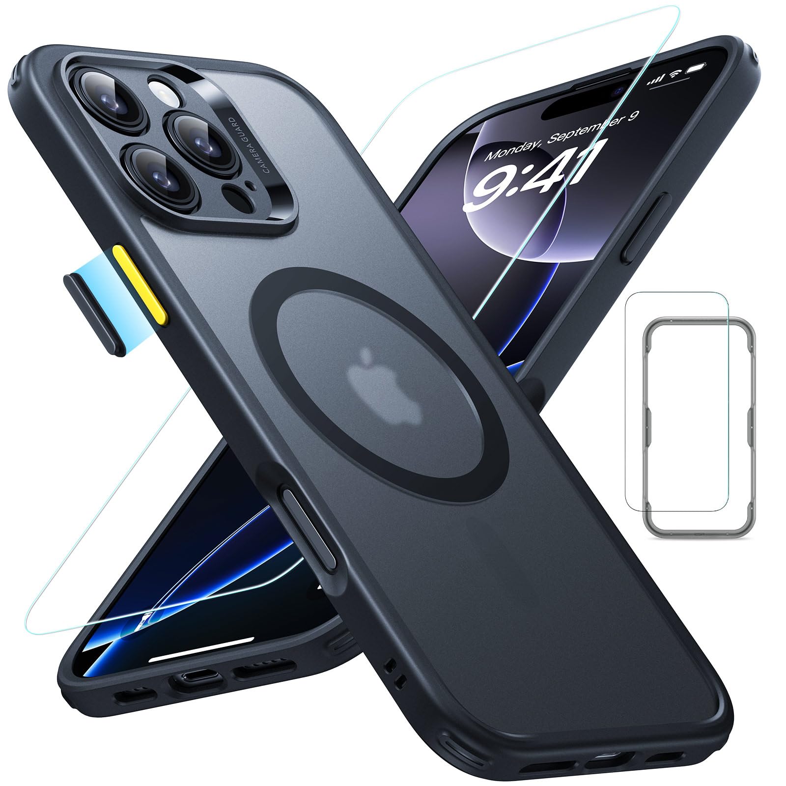 【米軍MIL規格・Magsafe対応】ESR iPhone 16 Pro Max ケース (4 in 1) セット いphone16promax ケース 半透明マットケース スクリーン保護フィルム付き MagSafe対応 軍事保護規格保護力 Classicシリーズ つや消