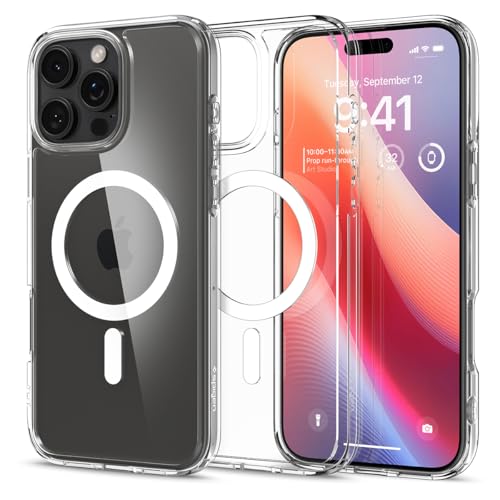 【17年社歴の技術力】Spigen iPhone 16 Pro Max ケース MagSafe対応 クリア 透明 ストラップホール 米軍MIL規格 ウルトラ・ハイブリッド・マグフィット ACS07998 (ホワイト)