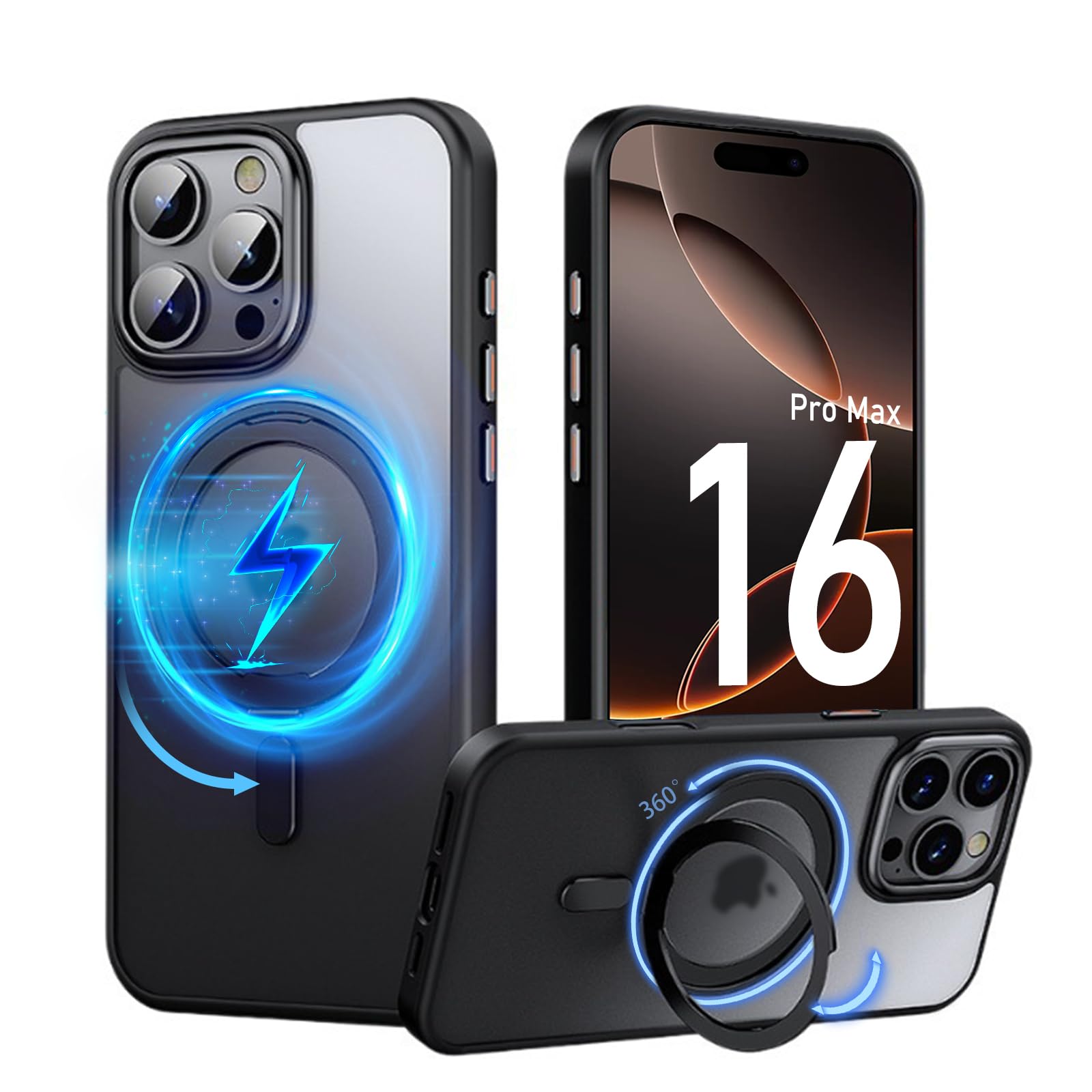 PRODELI 入れもの For iPhone 16 Pro Max 専用 押しかぶせる 360°回転させる照明ランプ MagSafe相応う 米軍MIL判定基準 耐衝撃 指紋押しとどめる 無線電話申し受ける相応う 落っこちる押しとどめる 水晶体保護すること 引っつり押しとどめる 引っ敷き感 輪っか 磁石申し受ける ス スマートフォン・タブレット-ケース・カバー