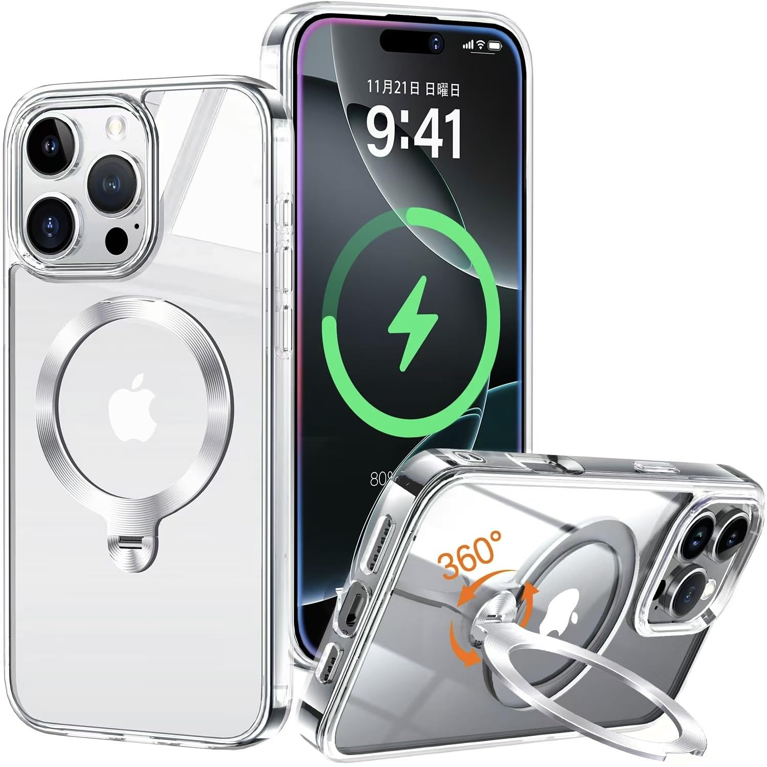 【唯一無二！360°回転CD スタンド】ZapNet iPhone 16 Pro 用 クリア ケース Magsafe 対応 [定点スタンド・超絶安定性][本体を再現・極透明]ストラップホール付き マグセーフ ワイヤレス充電対応 黄変