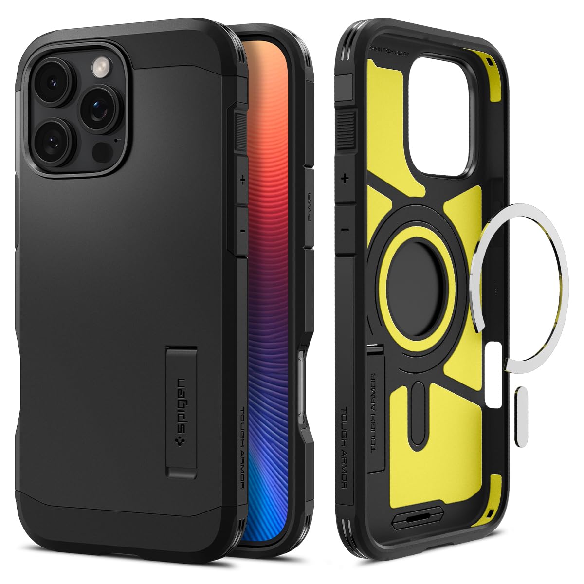 Spigen iPhone 16 Pro ケース MagSafe対応 マグネット搭載 スタンド マット 耐衝撃 米軍MIL規格 タフ・アーマー（AI）・マグフィット ACS08146 (ブラック)