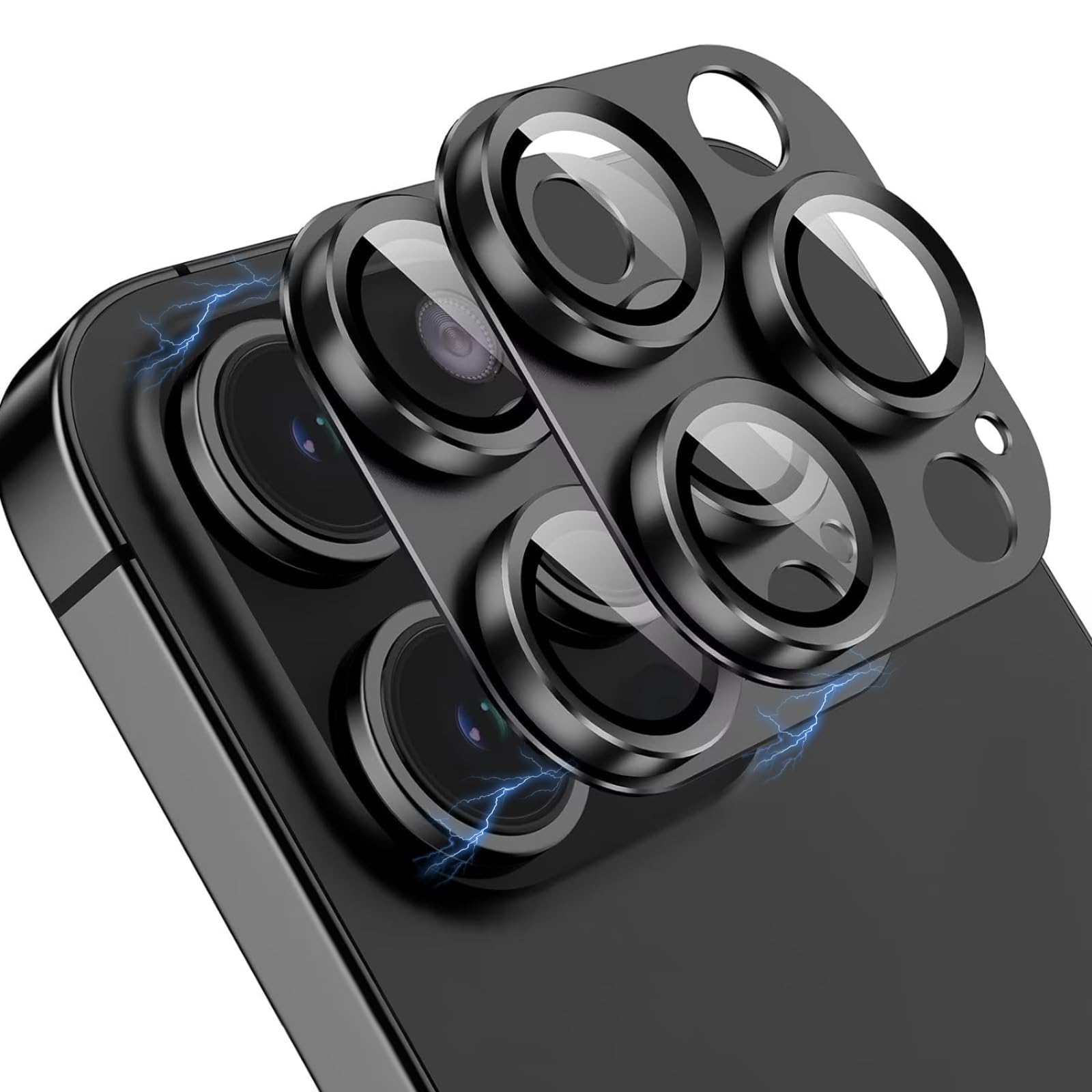 OAproda カメラフィルム iPhone 16Pro/16Pro Max/15Pro/14Pro 用 カメラカバー レンズ保護 【アルミ合金一体感】強化ガラス 9H 耐衝撃 黒縁 露出オーバー防止 16プロ・15プロ用 カメラ保護カバー 粘着性強|T.M.Bストア