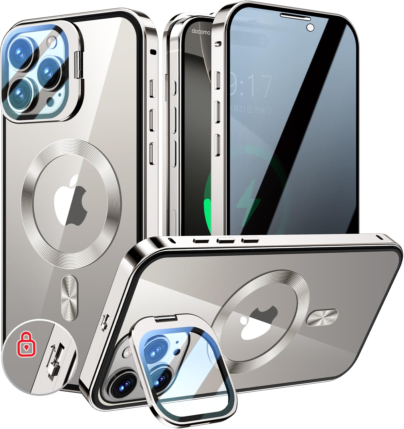 KELLCASE【カメラレンズ保護・スタンド+覗き見防止+MagSafe対応 】iPhone 16 Pro Max 用 ケース 全面保護 隠しスタンド付き ロック付き 両面 マグネット式 アイフォン16プロマックス カバー ストラッ