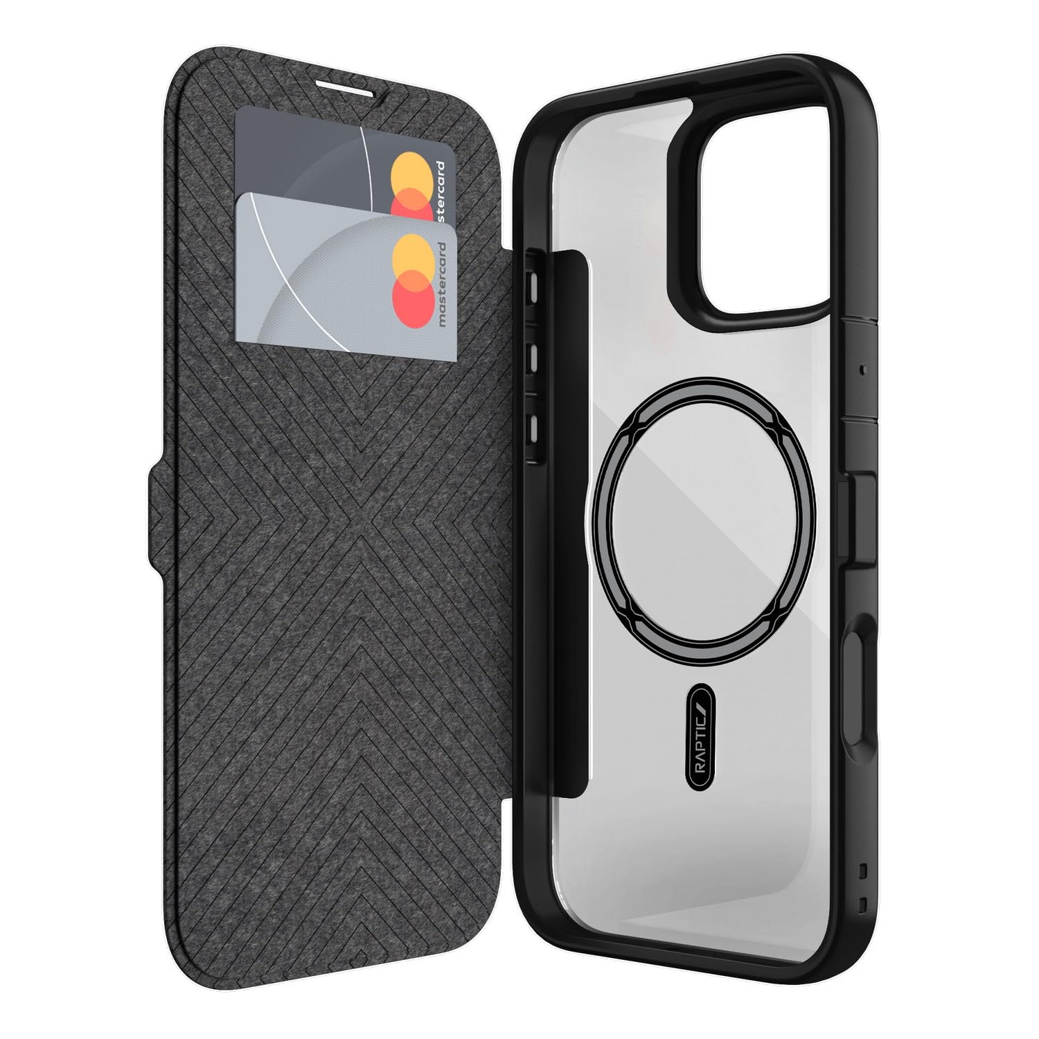 【RAPTIC】 iPhone 16 対応 ケース マグセーフ 対応 手帳型 耐衝撃 クリア カバー 背面 レザー カード 収納 手帳型ケース [ iPhone16 アイフォン 16 対応 携帯ケース ] iPhone 16 Case Urban Folio MagSafe ブラッ