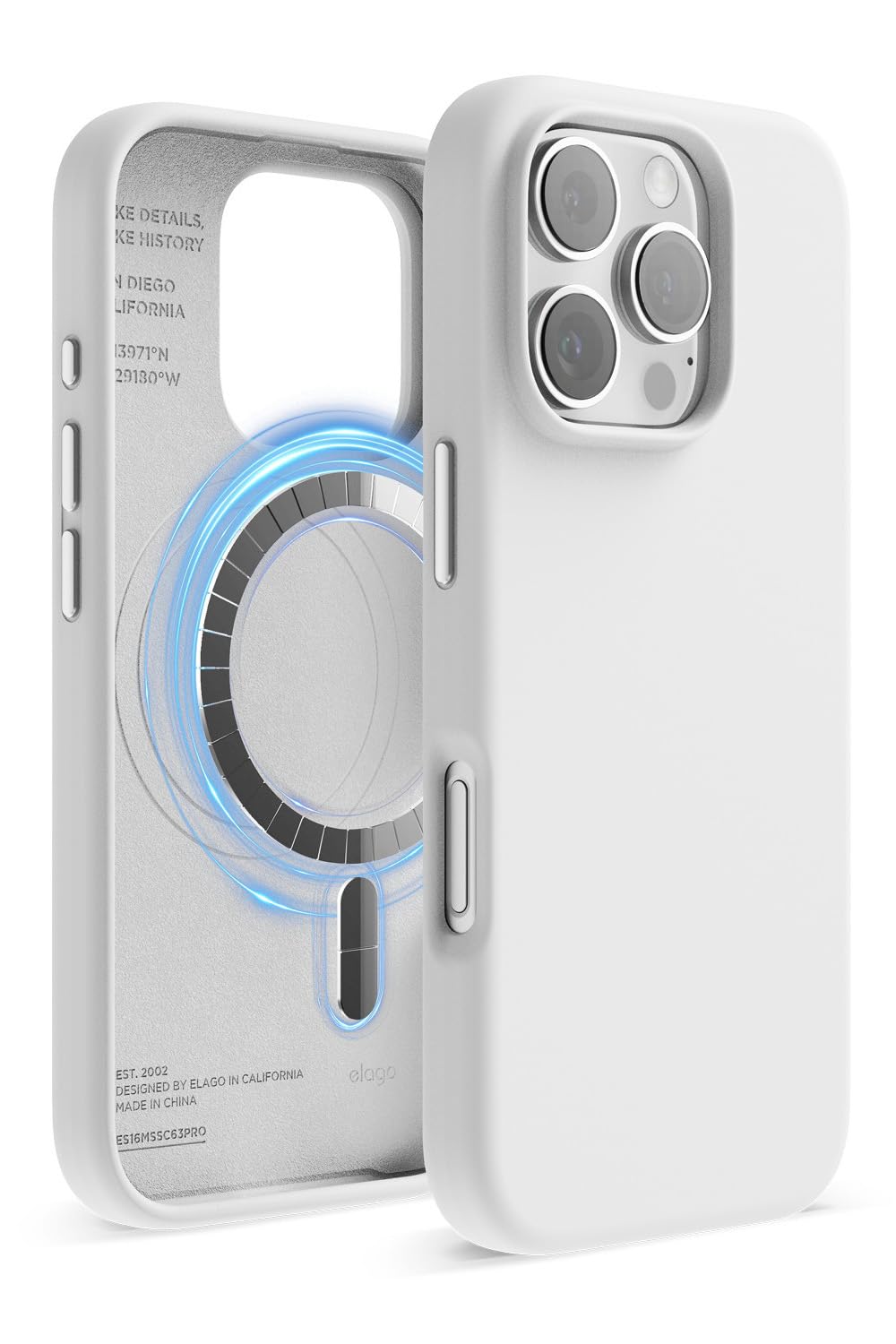 【elago】 iPhone 16 Pro 対応 ケース MagSafe 対応 シリコン 耐衝撃 スマホケース 指紋 防止 サラサラ マグセーフ シリコンケース [ iPhone16Pro アイフォン 16 プロ 対応 ] MAGNETIC SILICONE CASE ホワイト