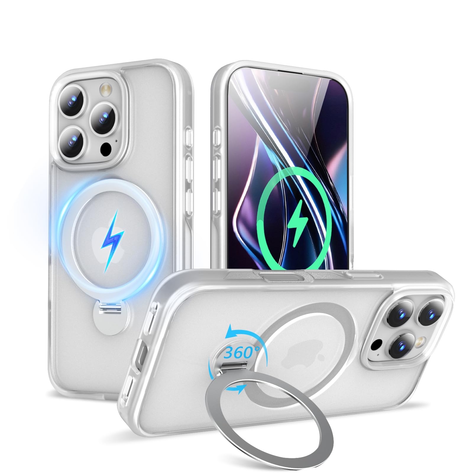 【2024新開発・定点360度回転スタンド】KWATUNG iphone 16 pro 用 ケース MagSafe対応 ワイヤレス充電対応 アイフォン16pro 用 ケース 隠し収納式スタンド 横縦両立 角度調整 iphone16プロ用ケース リング｜T.M.Bストア