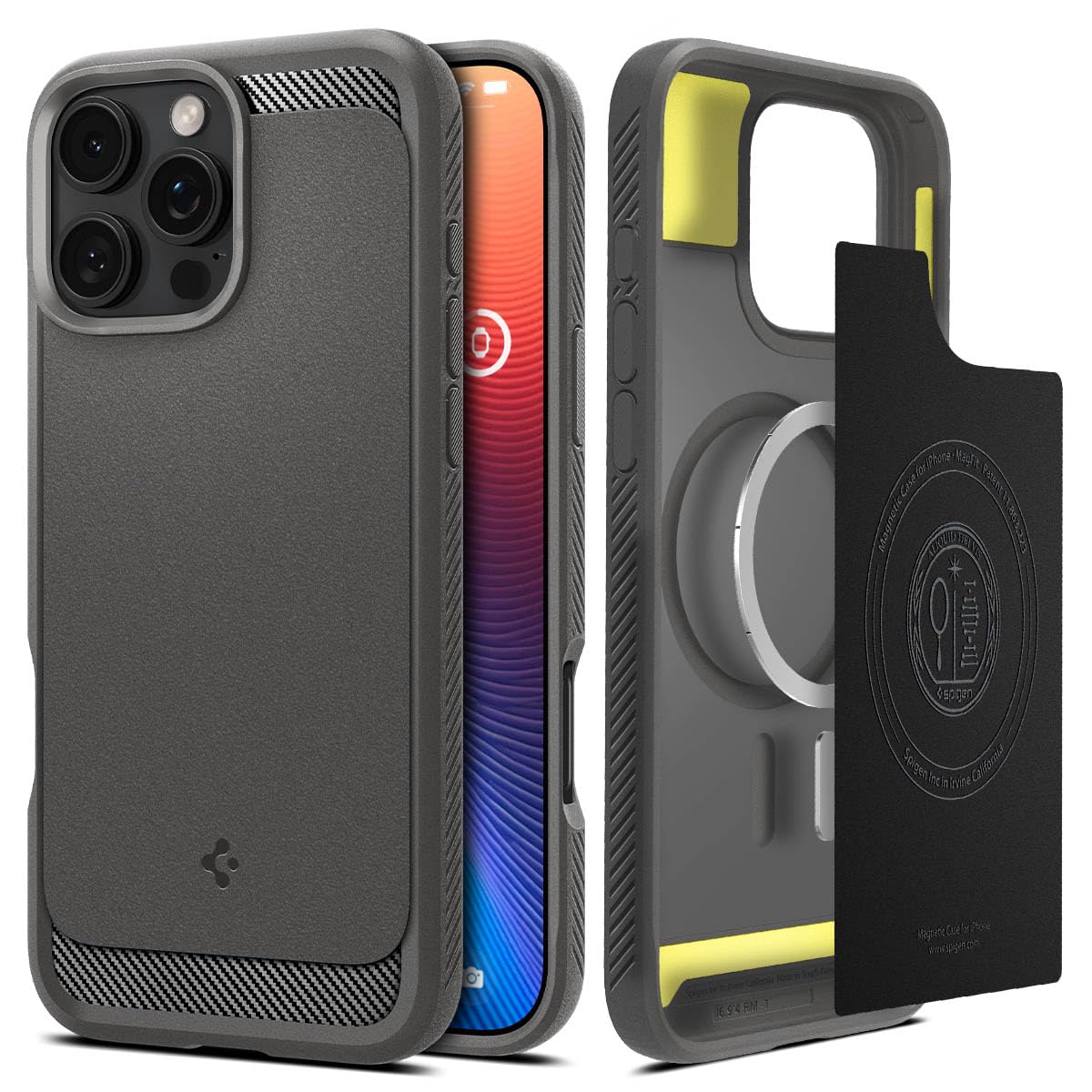 Spigen iPhone 16 Pro Max ケース MagSafe対応 マグネット搭載 マット 耐衝撃 米軍MIL規格 ラギッド・アーマー・マグフィット ACS07987 (グレイ)｜T.M.Bストア