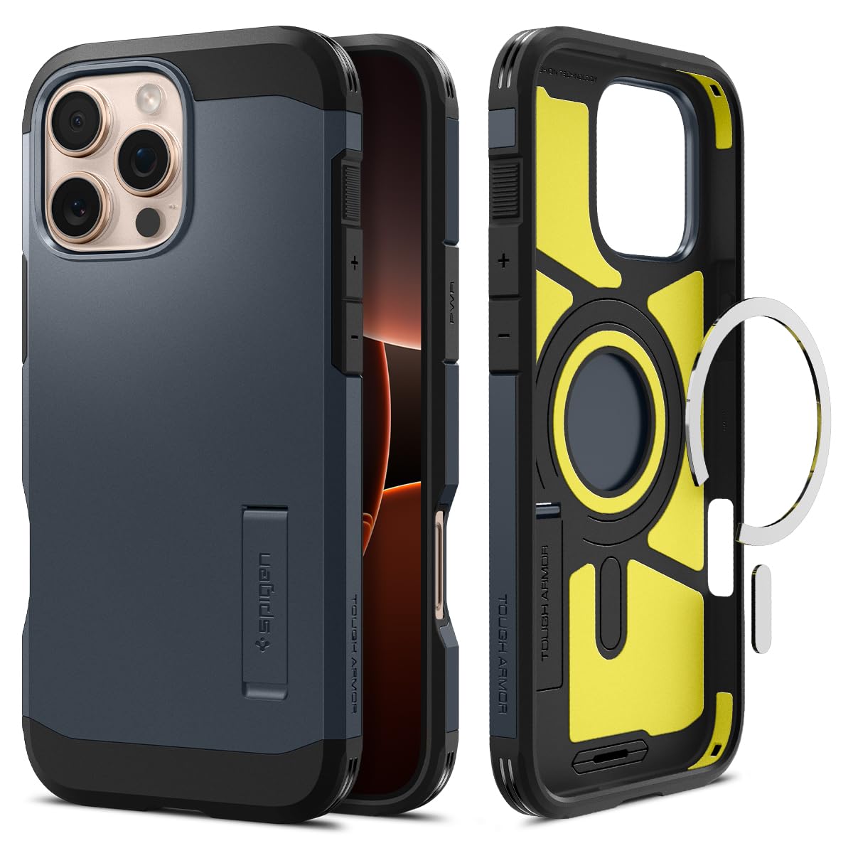 Spigen iPhone 16 Pro Max ケース MagSafe対応 マグネット搭載 スタンド マット 耐衝撃 米軍MIL規格 タフ・アーマー（AI）・マグフィット ACS08014 (メタル・スレート)｜T.M.Bストア
