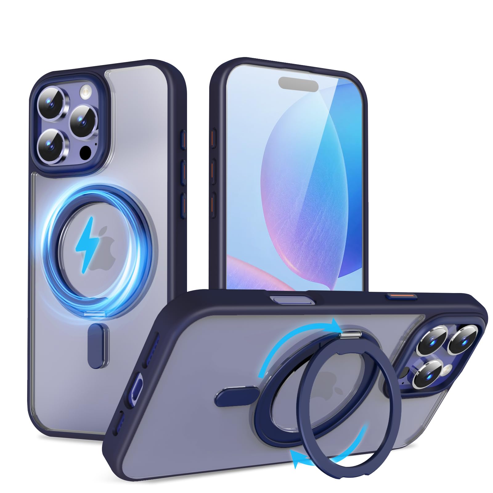 QUEASON 互換品 スマホケース【iPhone 16ProMax 用 MagSafe対応 ケース】360&deg;回転スタンド ワイヤレス充電対応 iphone 16 pro max 用 ケース リング付き 米軍MIL規格 いphone16pro max 用 ケース 超強磁力 落下防｜T.M.Bストア