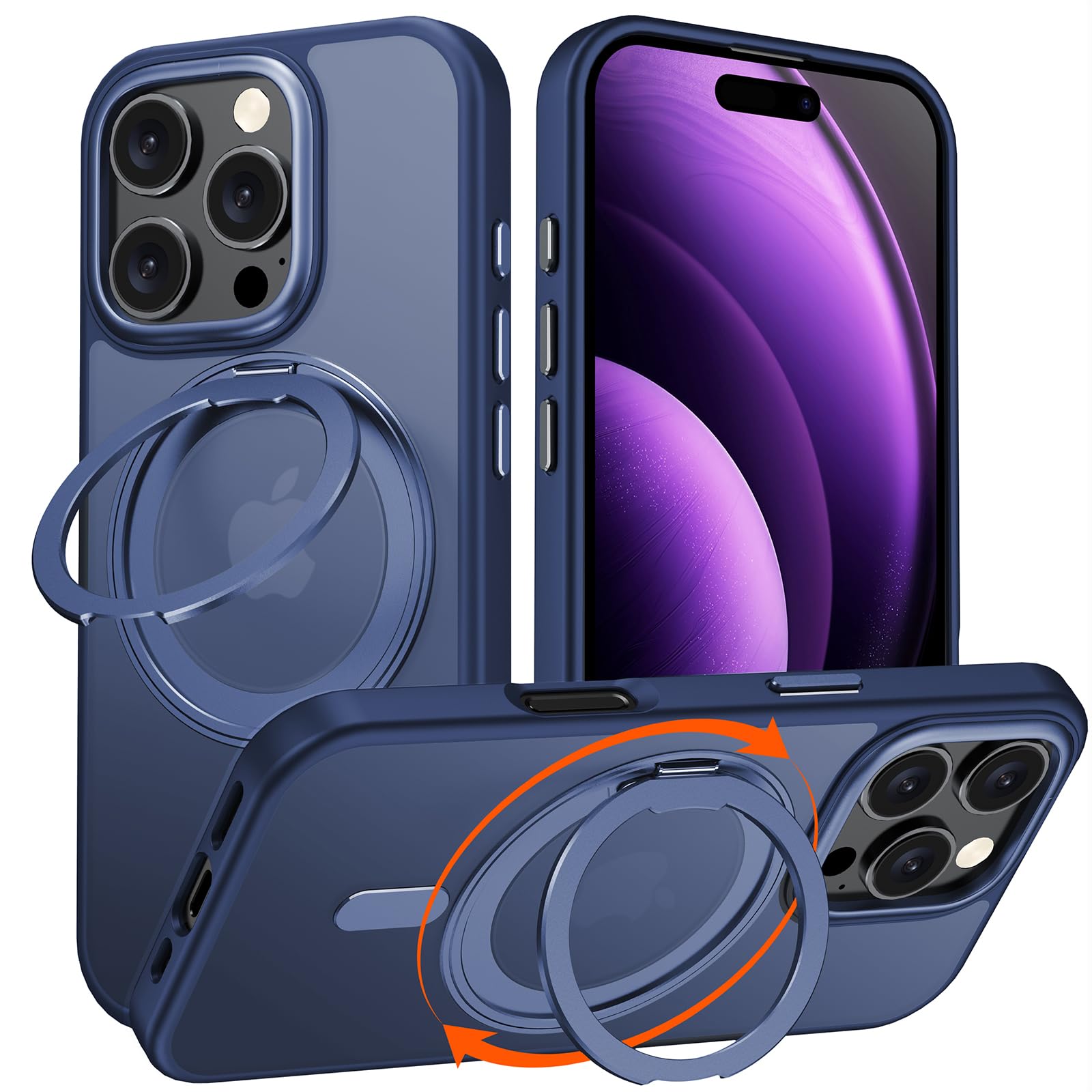 iPhone 16 Pro 用 ケース Magsafe対応 アイフォン16プロ カバー 360°回転スタンド Uovon スマホケース アイホン 16pro 携帯ケース ワイヤレス充電 車載ホルダー 対応 ストラップ穴付き 半透明 指紋防止