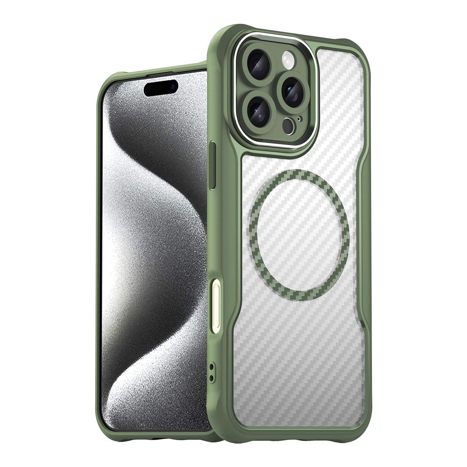 Panda Baby iPhone 16 Pro Maxケース MagSafeに対応 半透明カバー 薄型 耐衝撃バンパー マットな質感 レンズ全面保護 (グリーン)