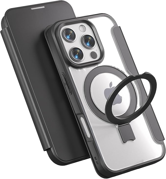 【Magsafe対応 多機能スタンド】smhokesu iPhone 16 Pro Max 用 ケース 手帳型 MagSafe対応 いphone16Promax ケース リング&スタンド切り替え ワイヤレス充電対応 カード収納2枚 マグネット式 背面透明PU カ|T.M.Bストア