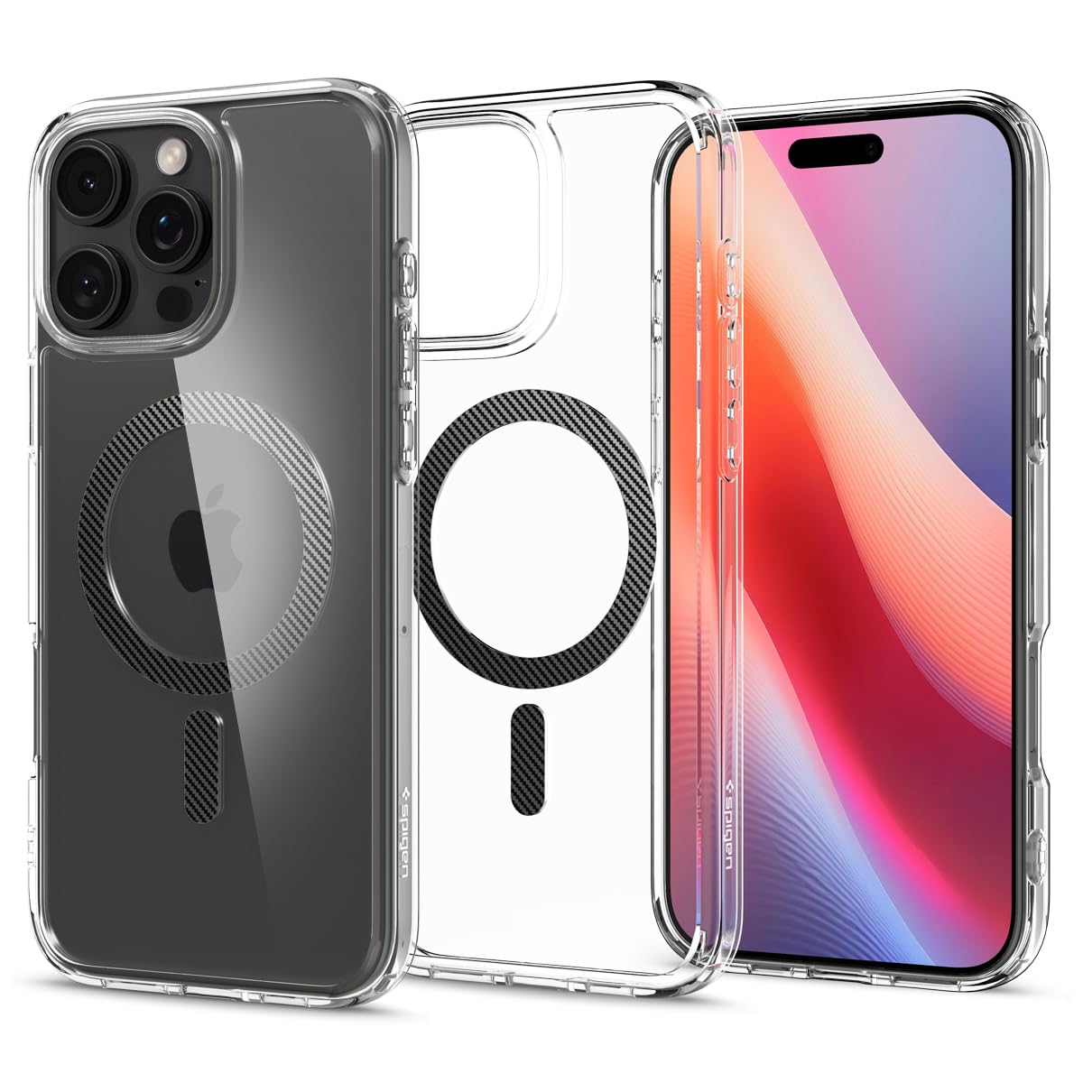 Spigen iPhone 16 Pro ケース MagSafe対応 クリア 透明 ストラップホール 米軍MIL規格 ウルトラ・ハイブリッド・マグフィット ACS08131 (カーボン・ファイバー)