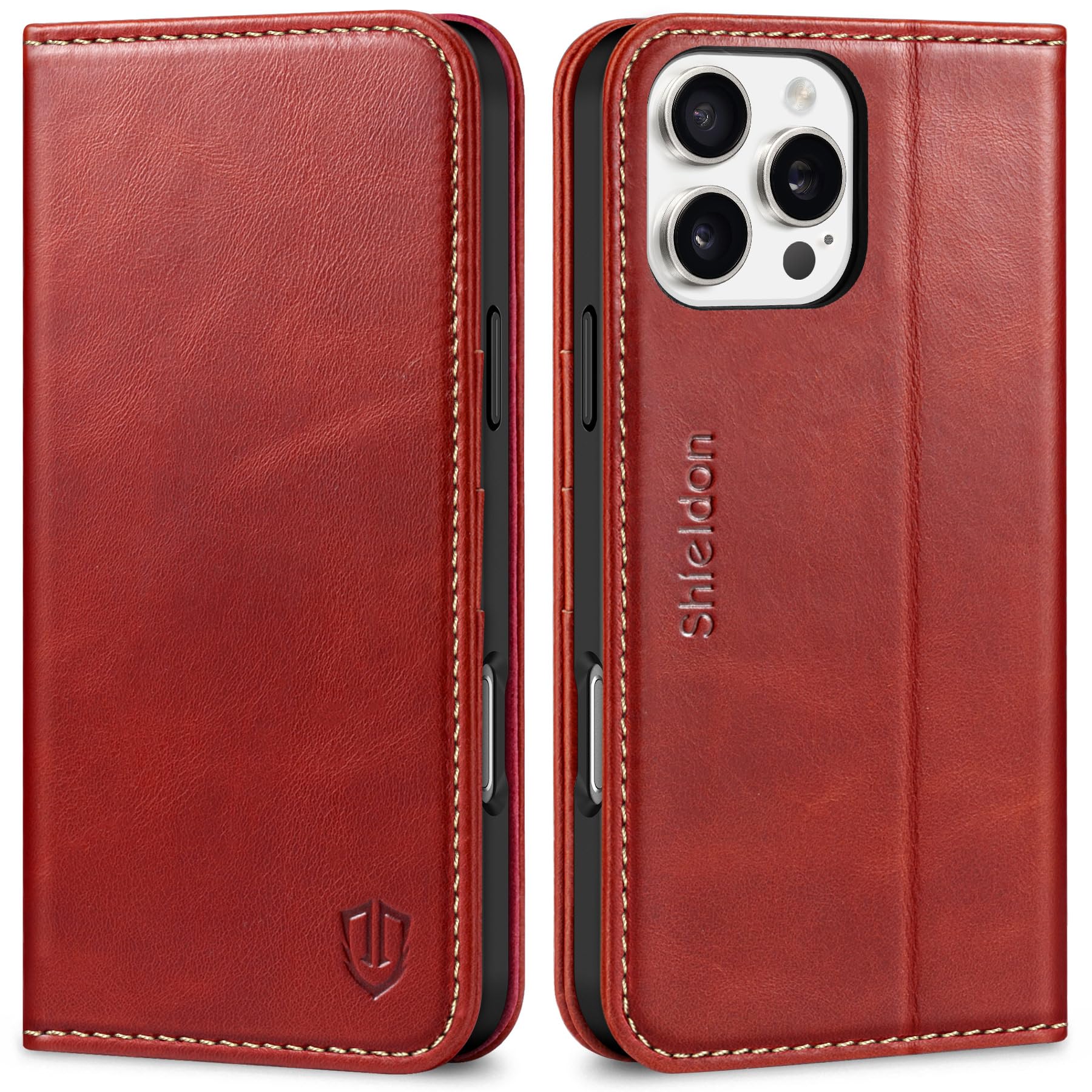SHIELDON iPhone16 ProMax 対応ケース 手帳型 本革 あいふぉん 16 プロマックス スマホカバー 衝撃吸収 TPU素材 カード収納 横置きスタンド機能 マグネット内蔵 [RFIDブロッキング] 全面保護 アイホン