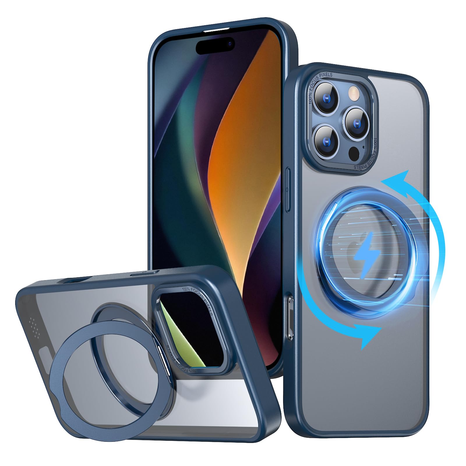 KWATUNG ケース iphone 16 pro 用 ケース magsafe対応 ワイヤレス充電 iphone16pro 用ケース 耐衝撃 いphone16pro 用ケース 360°回転スタンド 縦横両対応 アイフォン16プロ用ケース マグネット搭載 アイフォ