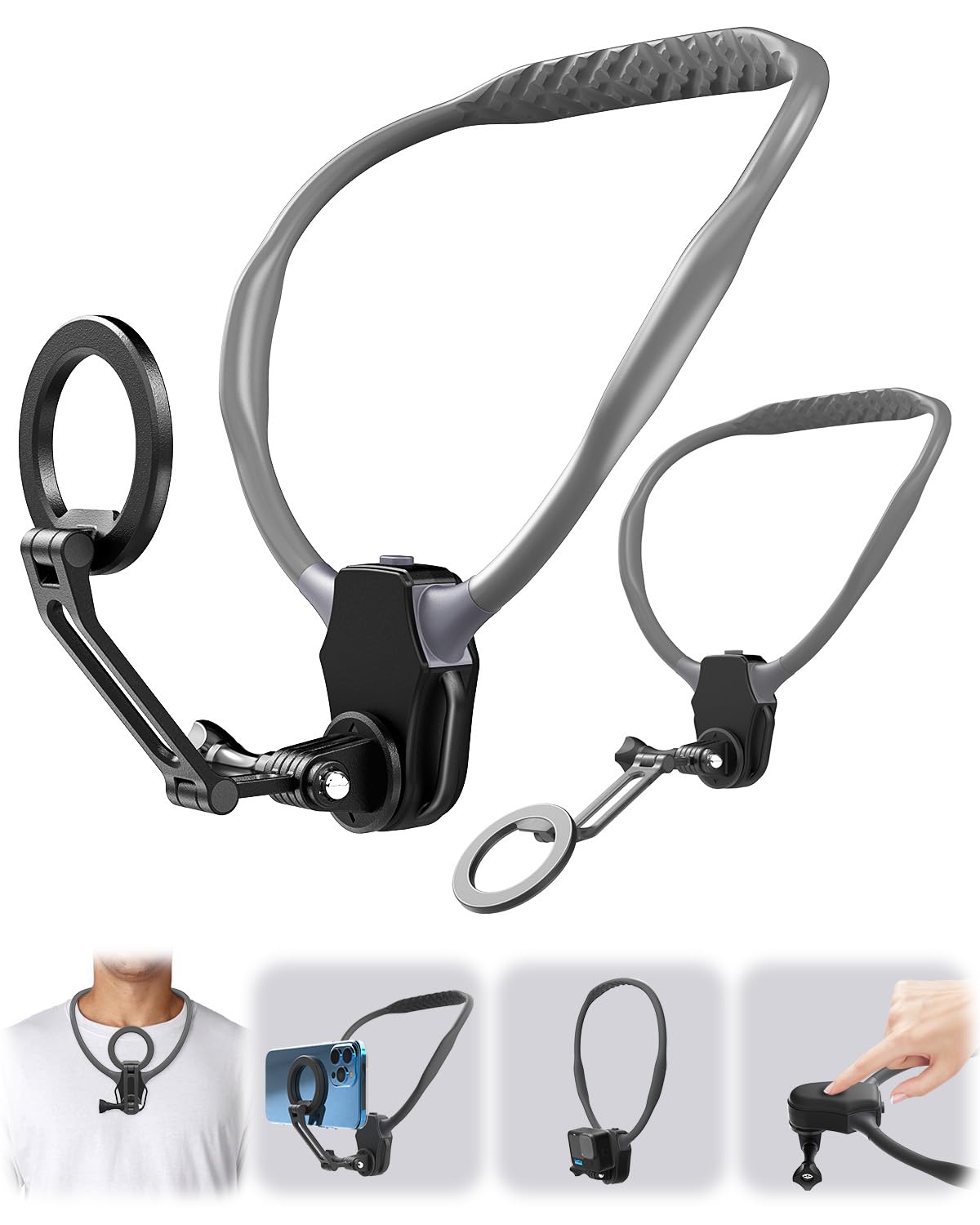 AIWOGEP【MagSafe相応う】スマホ首掛け保持者 持ちはこぶ首飾りマウント GoPro/スマホに其れ相応照明ランプ 超豪然たる磁気磁石 iPhone16/16Plus/15/14/14 Pro/13/13 Pro/13 Pro Max/13 Mini/12相応う 首からスマホ映画化用