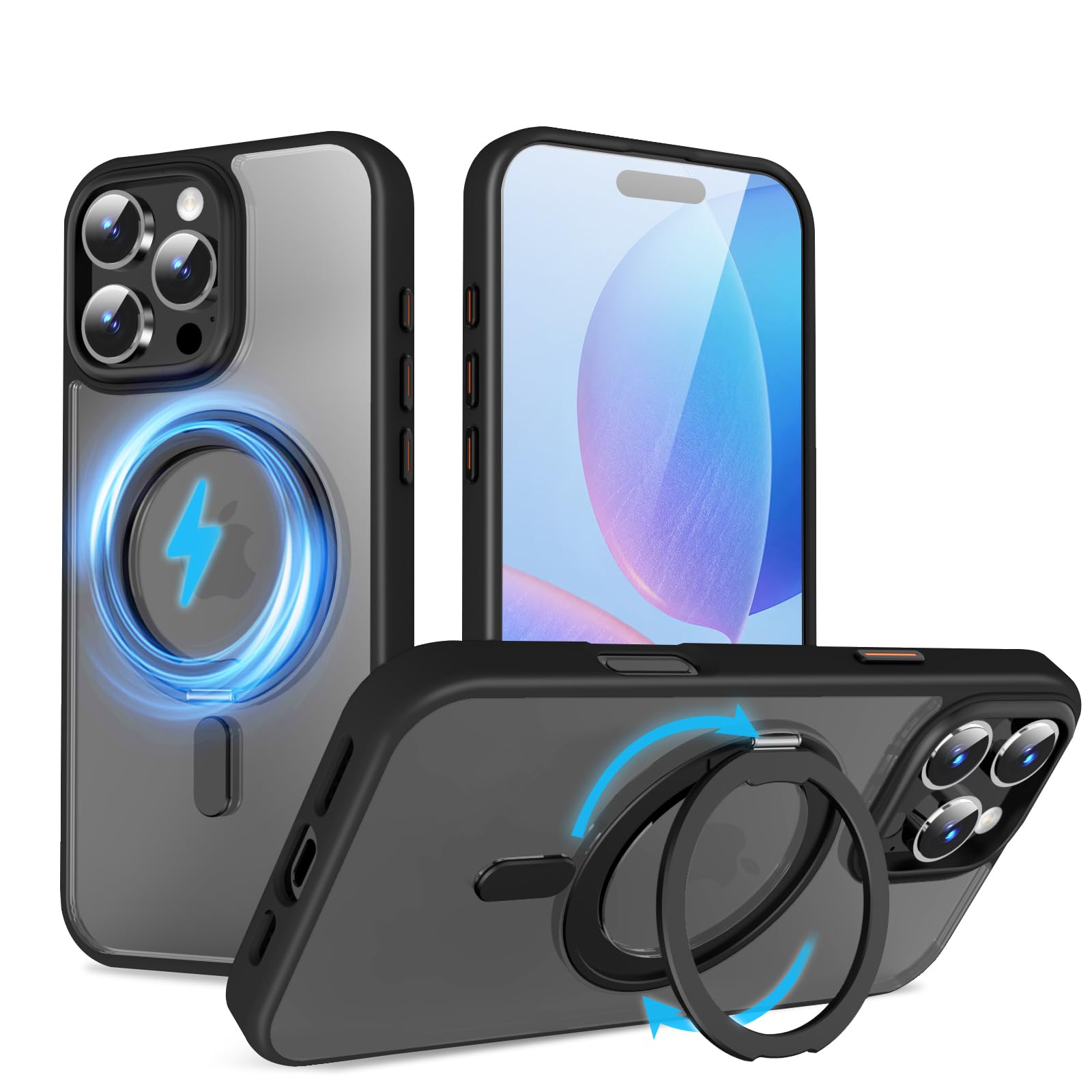 QUEASON 互換品 スマホケース【iPhone 16ProMax 用 MagSafe対応 ケース】360&deg;回転スタンド ワイヤレス充電対応 iphone 16 pro max 用 ケース リング付き 米軍MIL規格 いphone16pro max 用 ケース 超強磁力 落下防｜T.M.Bストア
