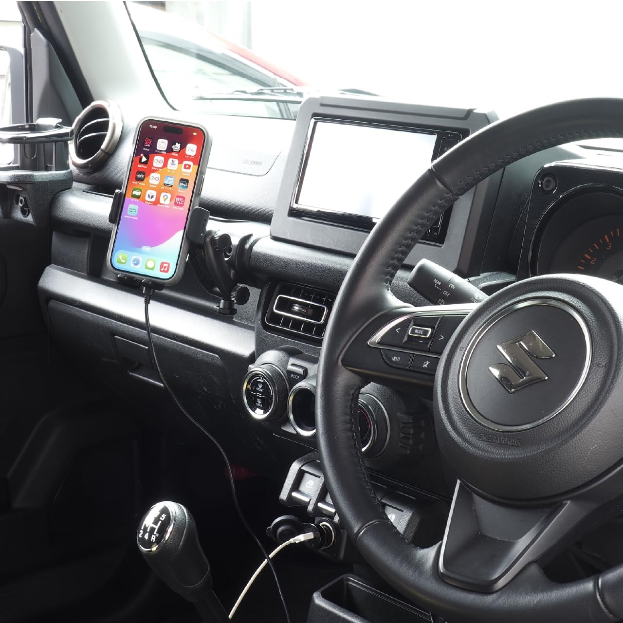 音楽的リズムソニック スズキ ジムニー/ジムニーシエラ専用スマホスタンド 専用心積もりだからこその完全無欠室内装飾との押し並べて感！ 持ちはこび保持者 iphone 車載保持者 (BSA16A 自動小銃開閉無線電話申し受ける付