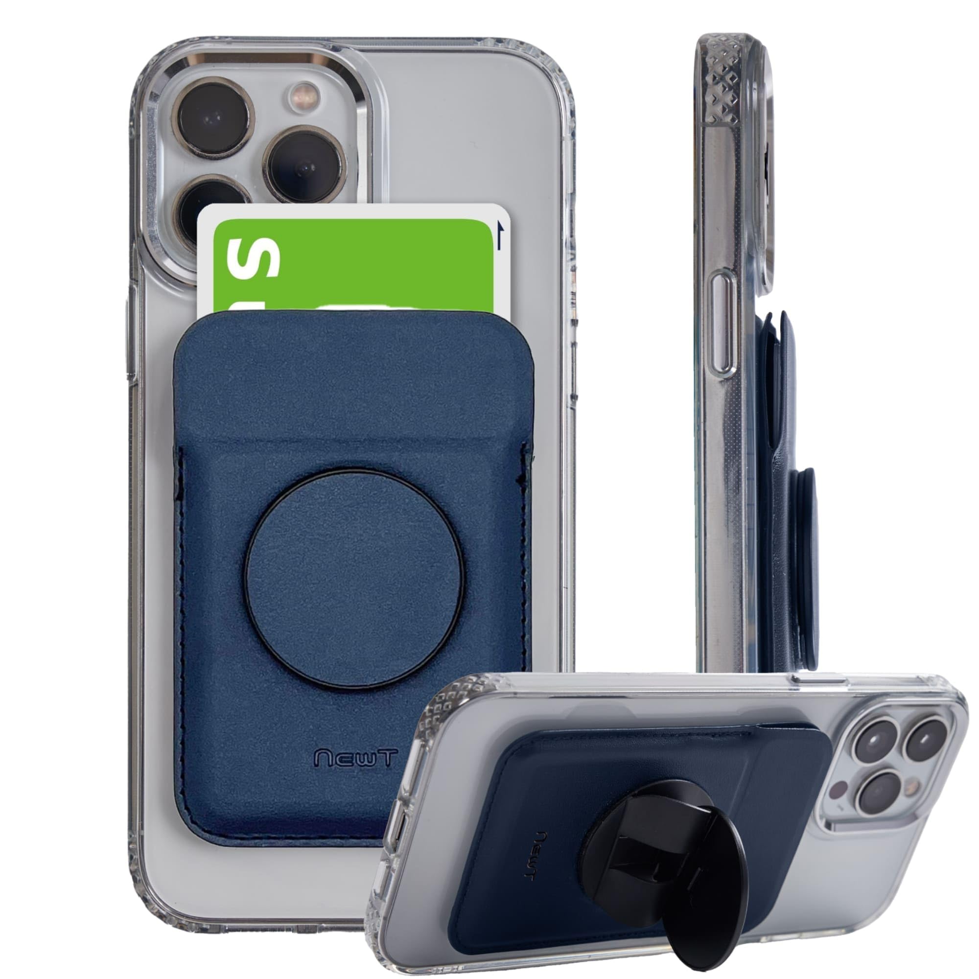 NEWT MagSafe対応 薄型 ICカードケース iPhone16/15/14/13/12シリーズ対応 スタンド機能 落下防止 カード収納2枚 東大阪 ものづくりメーカー (ネイビーブルー)
