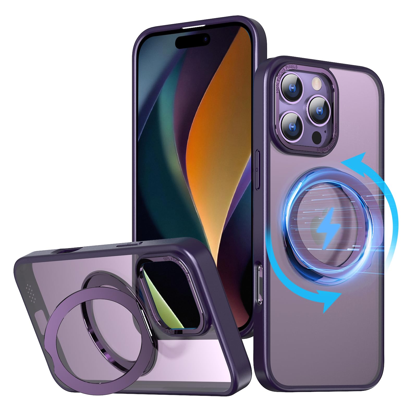 KWATUNG ケース iphone 16 pro 用 ケース magsafe対応 ワイヤレス充電 iphone16pro 用ケース 耐衝撃 いphone16pro 用ケース 360°回転スタンド 縦横両対応 アイフォン16プロ用ケース マグネット搭載 アイフォ