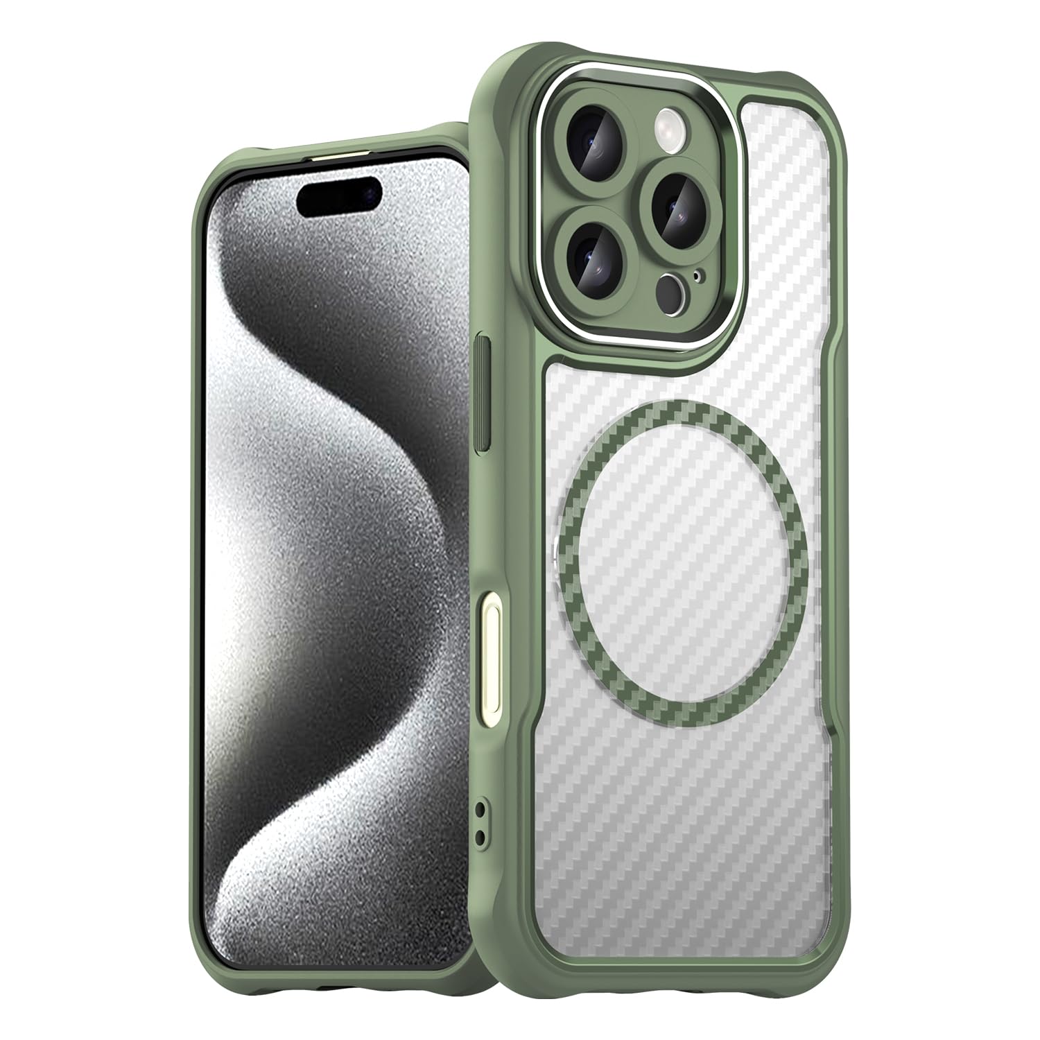 Panda Baby iPhone 16 Proケース MagSafeに対応 半透明カバー 薄型 耐衝撃バンパー マットな質感 レンズ全面保護 (グリーン)