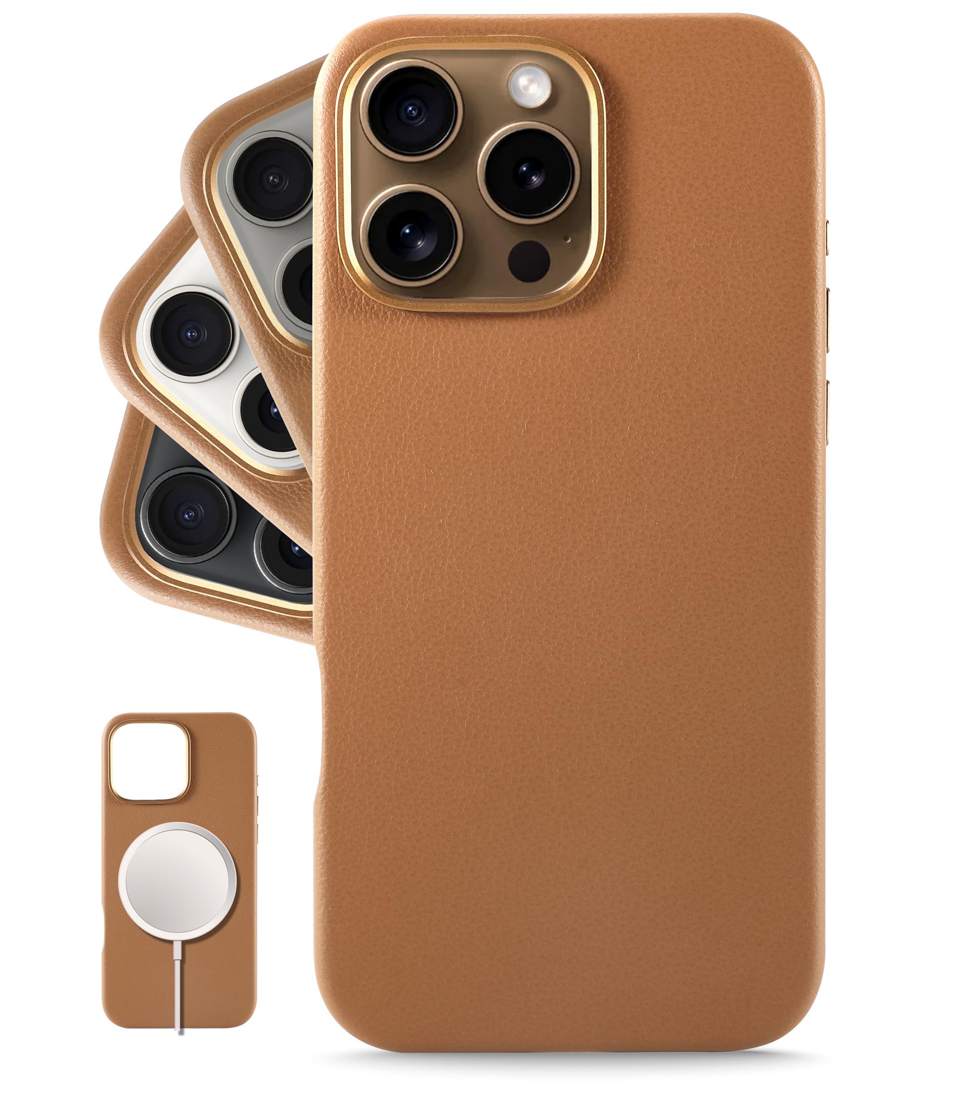 LONLI Classic - iPhone 16 Pro Max用 - ヨーロッパレザー製フォンケース - 使用することで滑らかさと柔らかさが増す - MagSafe対応 - ブラウン
