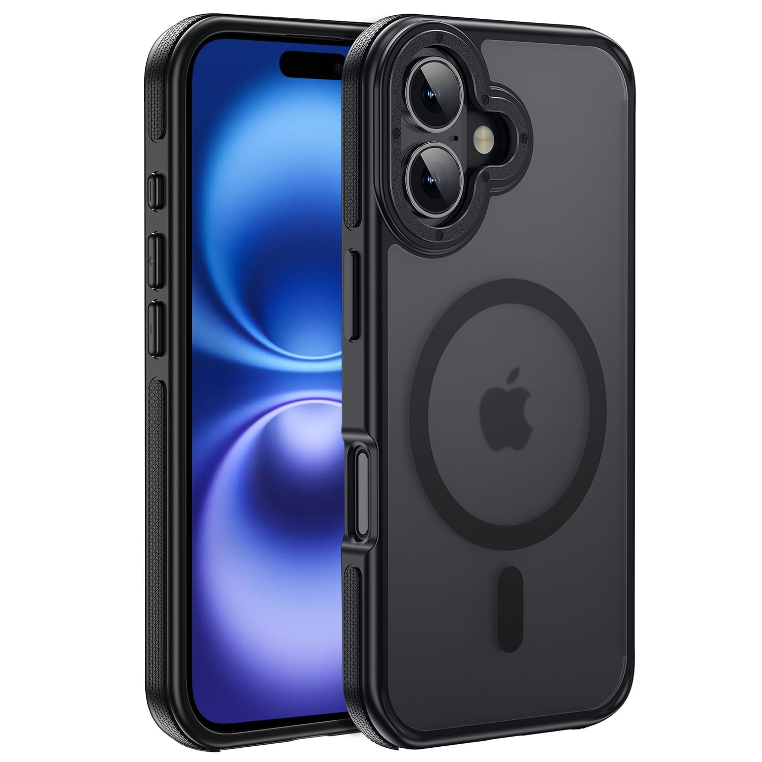 Cakorin iPhone 16 強力磁気 ケース[10インチ落下ミリタリー保護]MagSafe防振超薄用ケース半透明マグネット耐衝撃マット感ワイヤレス充電対応，ブラック