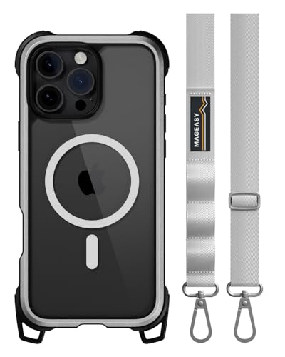 【MagEasy】 iPhone 16 Pro Max 対応 ケース ショルダー ストラップ 付き クリア MagSafe 対応 耐衝撃 MIL規格 マグセーフ スマホケース [ iPhone16ProMax アイフォン 16 プロマックス 対応 ] Odyssey +Strap M メタ