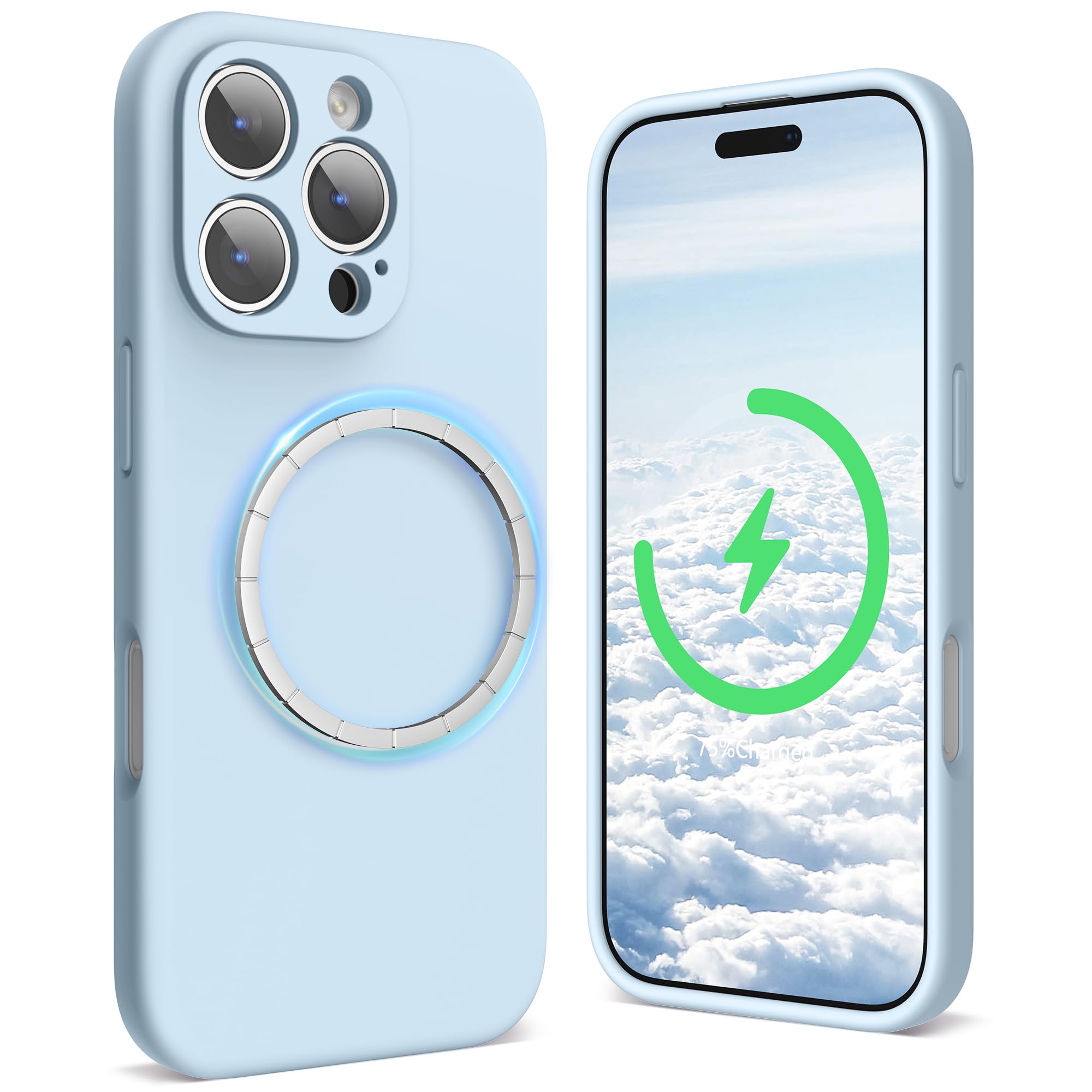 SURPHY iPhone 16 pro max用ケース シリコン MagSafe対応，6.9インチ対応(2024) 携帯ケース iphone16 pro max (カメラの全面保護) マグネット搭載 iPhone16 pro max用ソフトカバー(クラウドブルー)