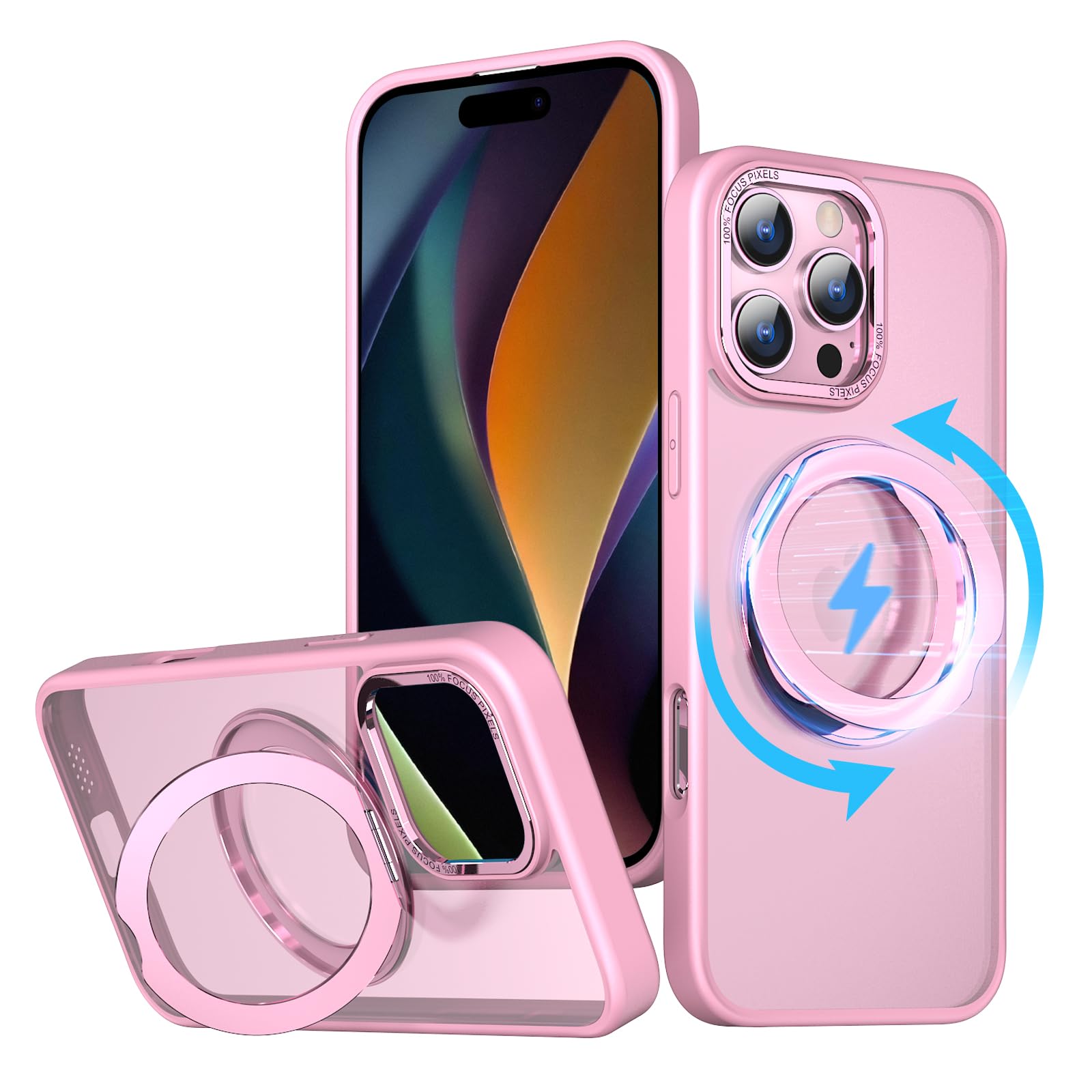 KWATUNG ケース iphone 16 pro 用 ケース magsafe対応 ワイヤレス充電 iphone16pro 用ケース 耐衝撃 いphone16pro 用ケース 360°回転スタンド 縦横両対応 アイフォン16プロ用ケース マグネット搭載 アイフォ