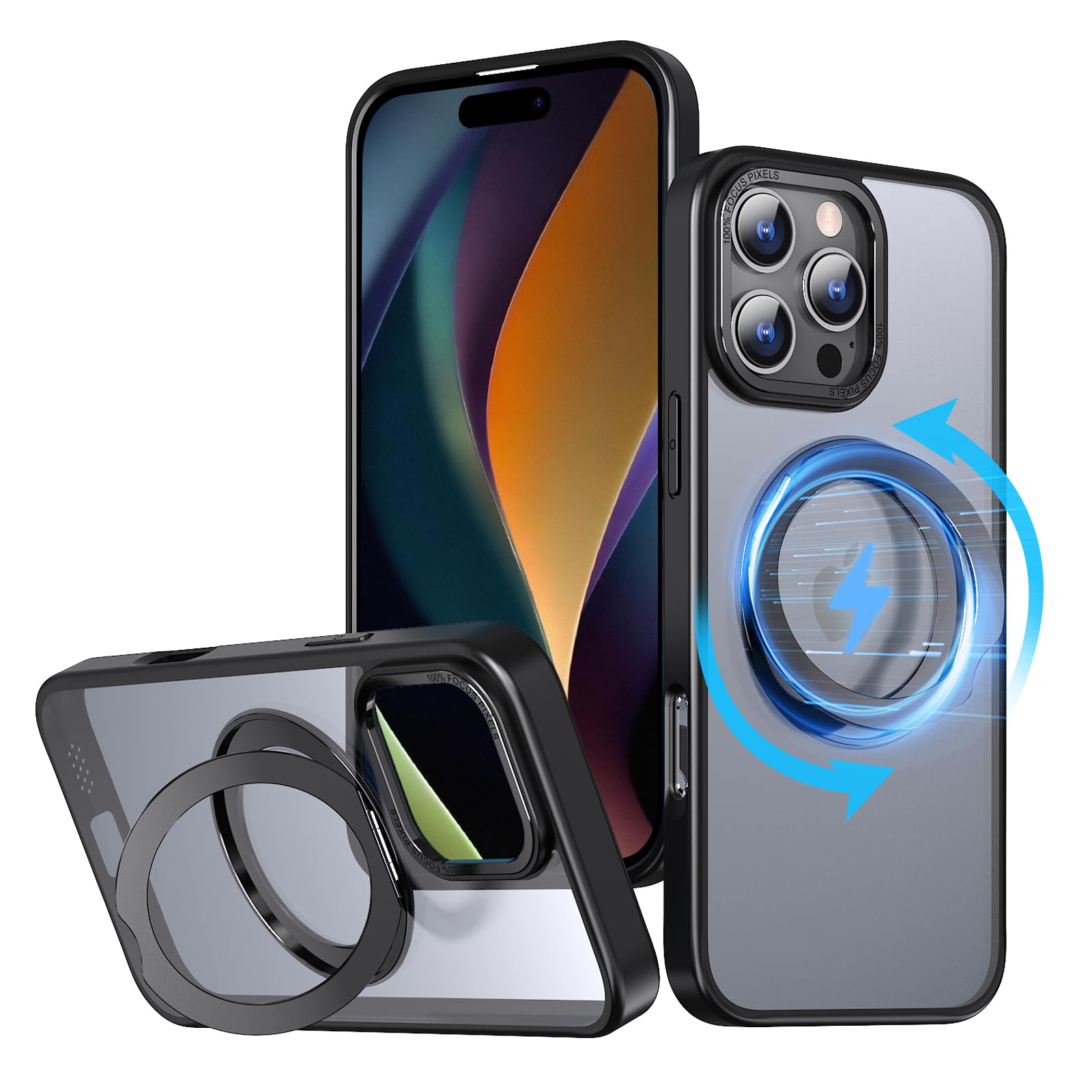 KWATUNG ケース iphone 16 pro 用 ケース magsafe対応 ワイヤレス充電 iphone16pro 用ケース 耐衝撃 いphone16pro 用ケース 360°回転スタンド 縦横両対応 アイフォン16プロ用ケース マグネット搭載 アイフォ