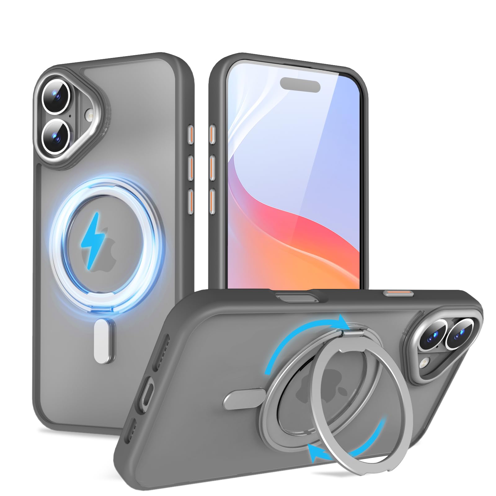 QUEASON 互換品 スマホケース【iPhone 16Plus 用 MagSafe対応 ケース】360°回転スタンド ワイヤレス充電対応 いphone16plus 用 ケース リング付き 米軍MIL規格 iphone 16 plus 用 ケース 超強磁力 落下防止 ipho