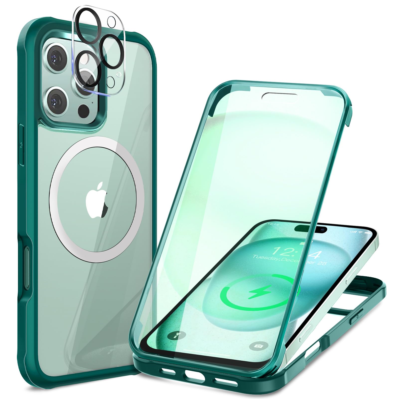 【両面強化ガラス・驚異的な耐衝撃性】HAUTRKBG iPhone 16 Pro Max 用 ケース クリア 全面保護 [MagSafe対応] [カメラフイルムを贈] 高タッチパネル感度 マグセーフ ワイヤレス充電対応 米軍MIL規格取