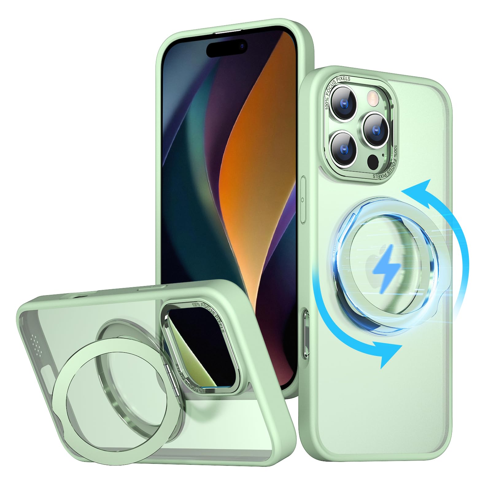 KWATUNG ケース iphone 16 pro 用 ケース magsafe対応 ワイヤレス充電 iphone16pro 用ケース 耐衝撃 いphone16pro 用ケース 360°回転スタンド 縦横両対応 アイフォン16プロ用ケース マグネット搭載 アイフォ