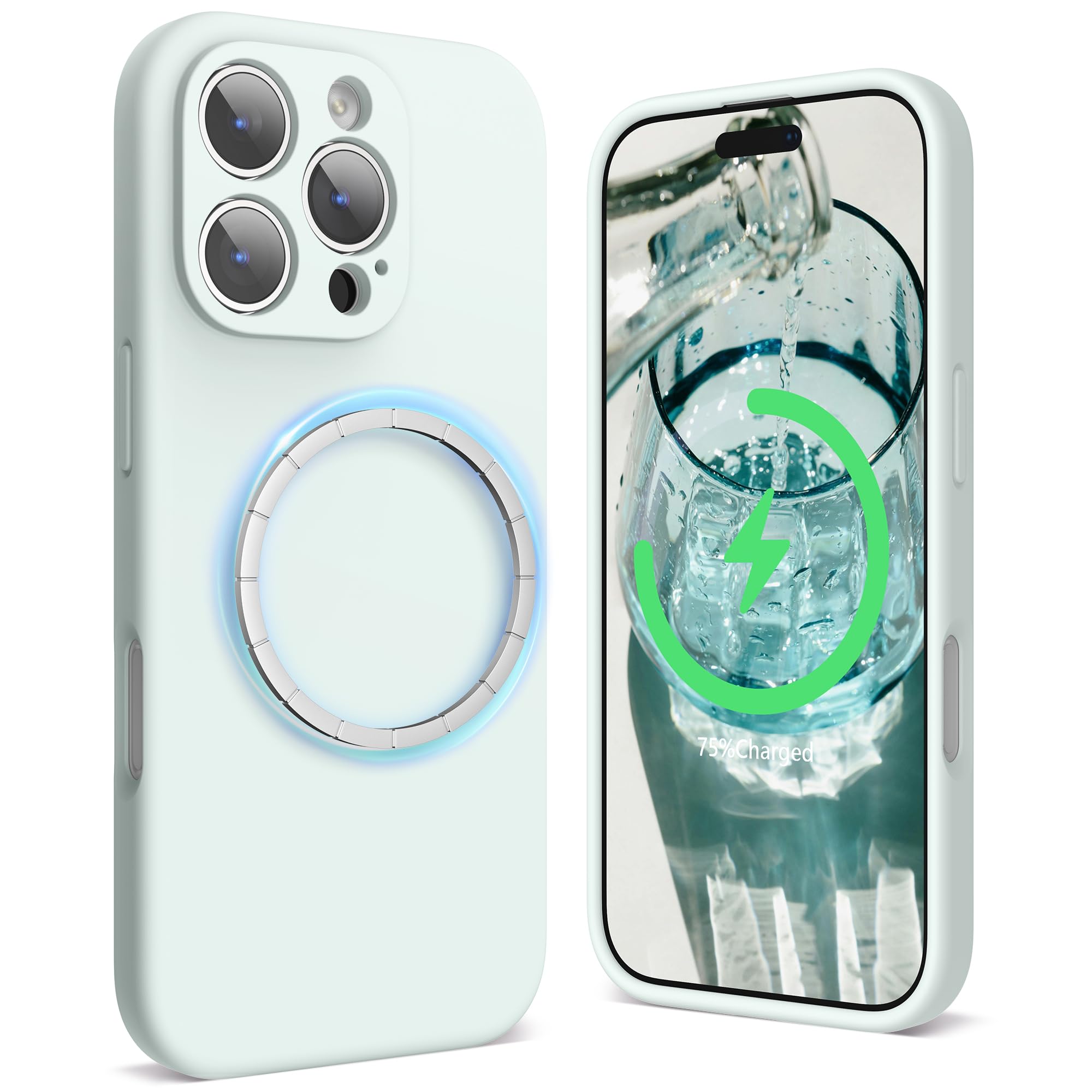 SURPHY iPhone 16 pro max用ケース シリコン MagSafe対応，6.9インチ対応(2024) 携帯ケース iphone16 pro max (カメラの全面保護) マグネット搭載 iPhone16 pro max用ソフトカバー(ソフトミント)