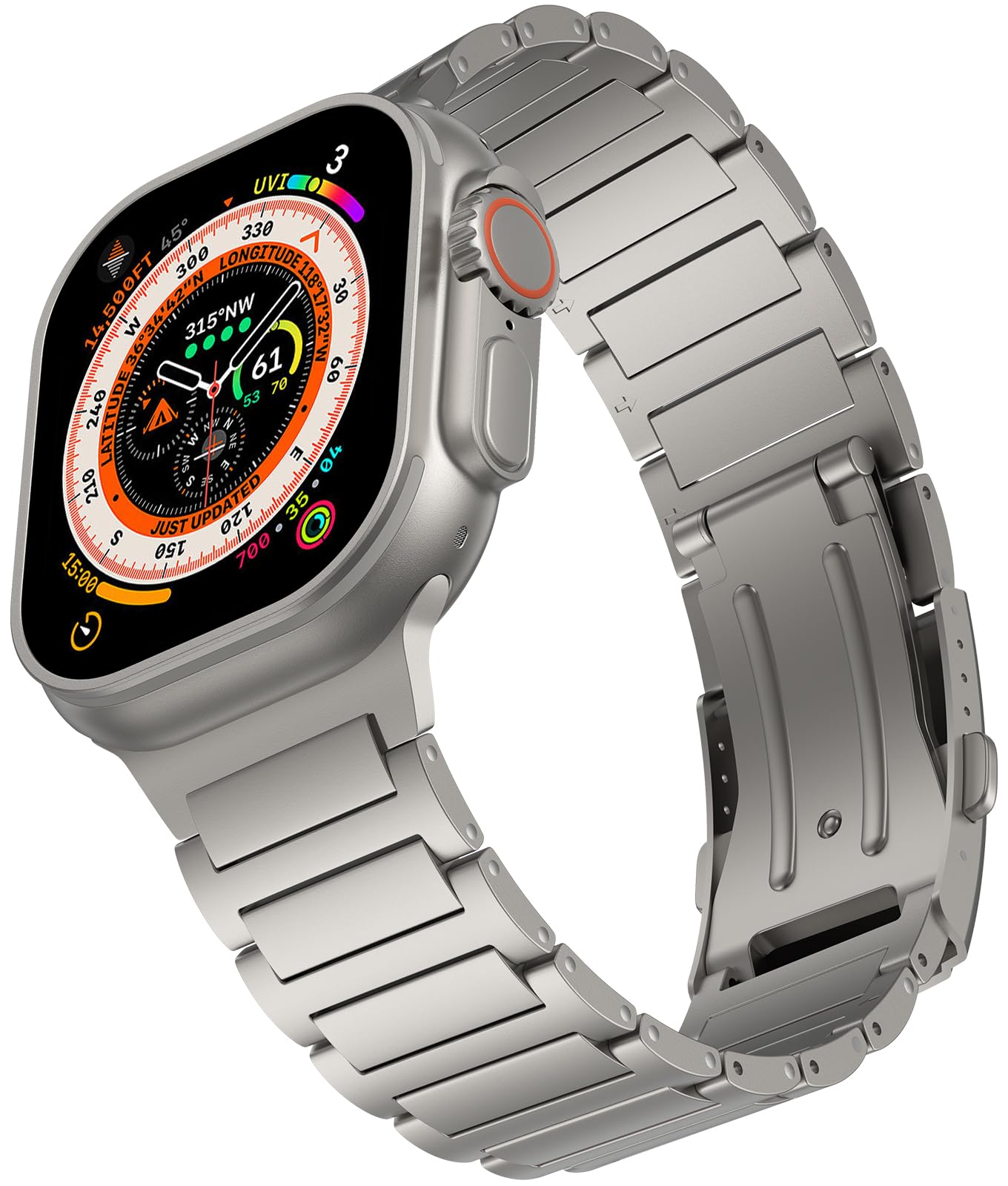 [Bandsie] コンパチブル apple watch バンド 49mm専用 Ultra/Ultra2対応交換バンド 渋い光沢 チタンカラー チタニウム金属 三つ折れプッシュ式 調節可能 ビジネス風 軽量 アレルギー防止 アップルウォ