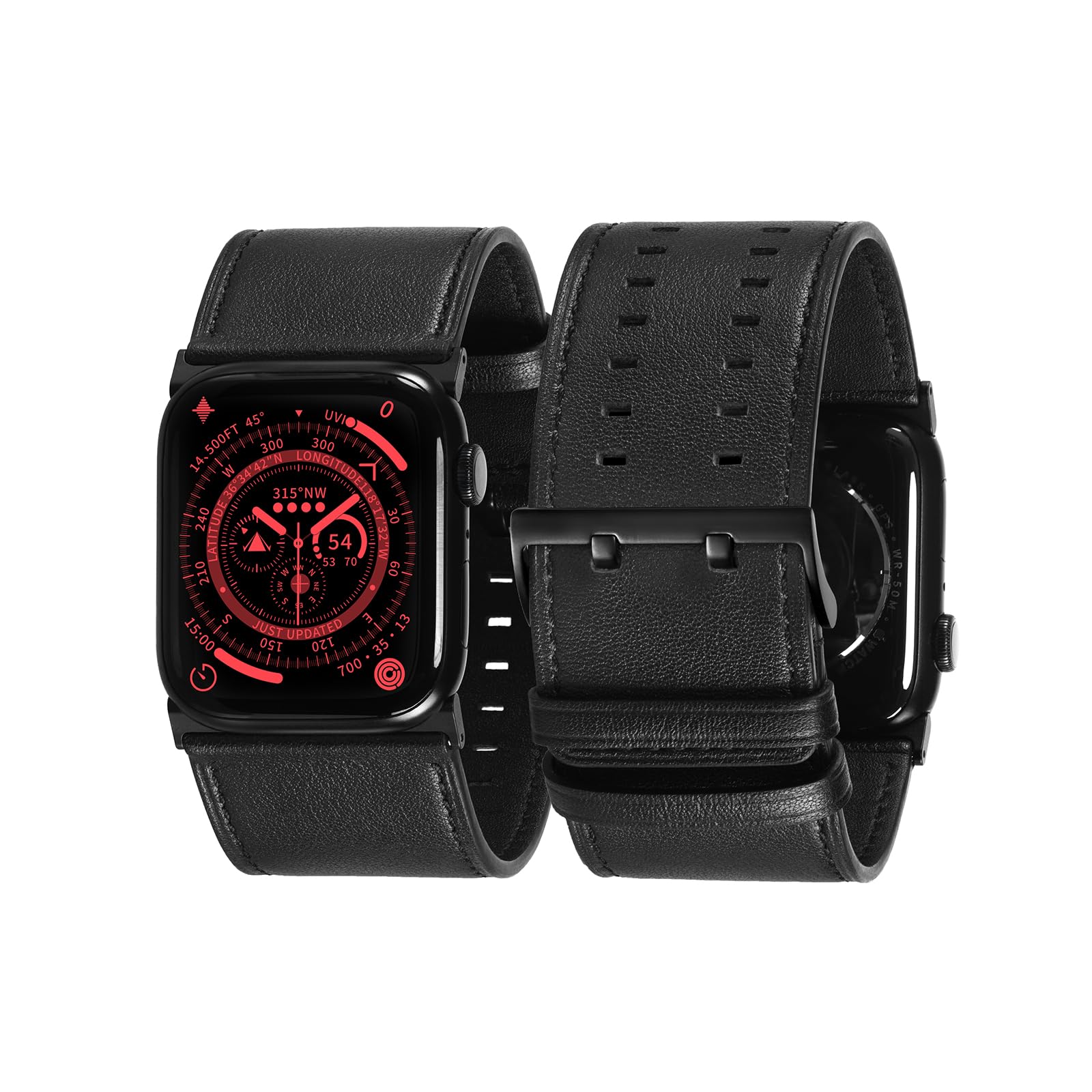 [Tefeca]Dual つづき物 ダンス楽隊 互換性のある と Apple Watch と相応うしていますンド アップルウォッチ ダンス楽隊Ultra/Ultra 2/9/8/7/6/SE/5/4/3/2/1 に相応う (黒いことなめし革、黒いことアダプタ付き添い人, 49/45/44/42粍)