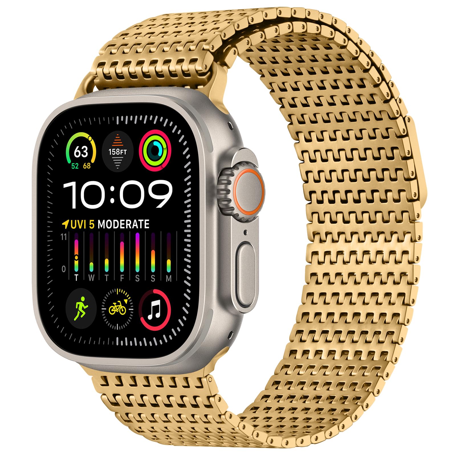 [Anlinser] コンパチブル アップルウォッチ バンド/Apple Watch Ultra バンド 49mm、ステンレススチールループ磁気メタルストラップ Apple Watch Ultra 2/Ultra 用、金｜T.M.Bストア