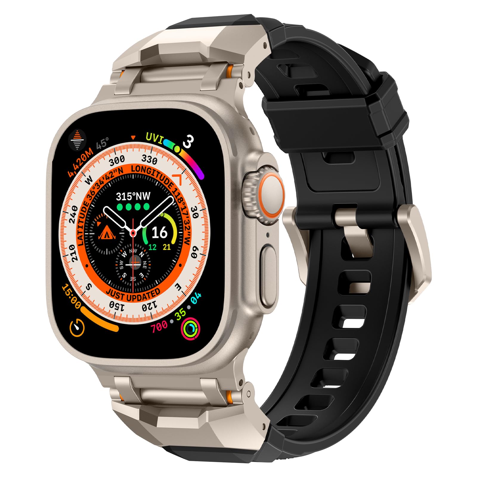BinGeLi コンパチブル Apple Watch バンド 49mm 45mm 44mm 42mm アップルウォッチ スポーツ バンド ゴム 交換用 ベルト 耐衝撃 防水 防汗メンズ Watch Ultra2/Ultra Series 9 8 SE2 7 6 SE 5 4 3 2 1に対応(ブラック/チ｜T.M.Bストア