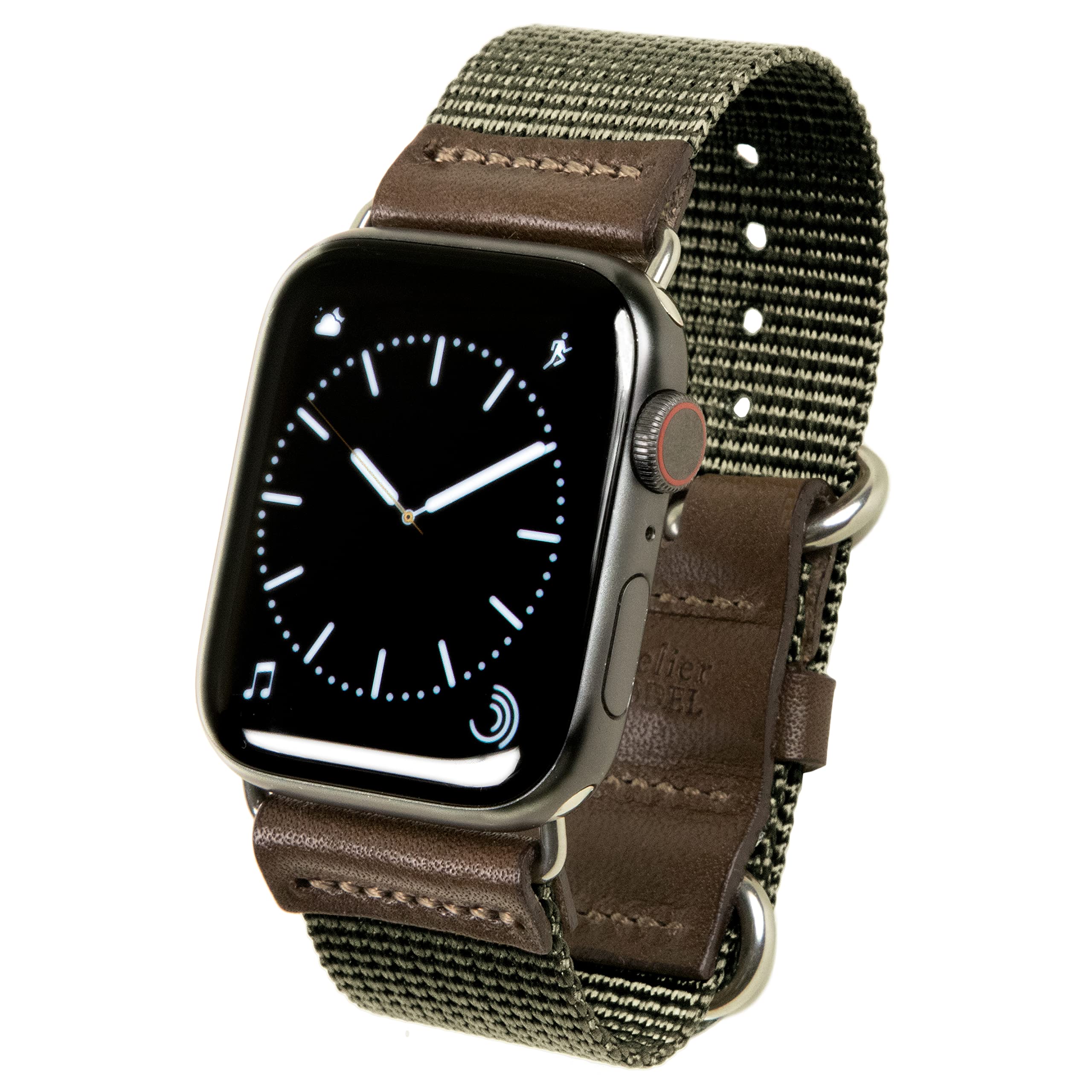 atelierCODEL アップルウォッチ バンド 職人が最高の付け心地を追求 apple watch ナイロン レザー ベルト Ultra2/Ultra/10/9/8/7/6/5/4/3/2/1 対応 (44mm/45mm/46mm/49mm, グレーオリーブ)