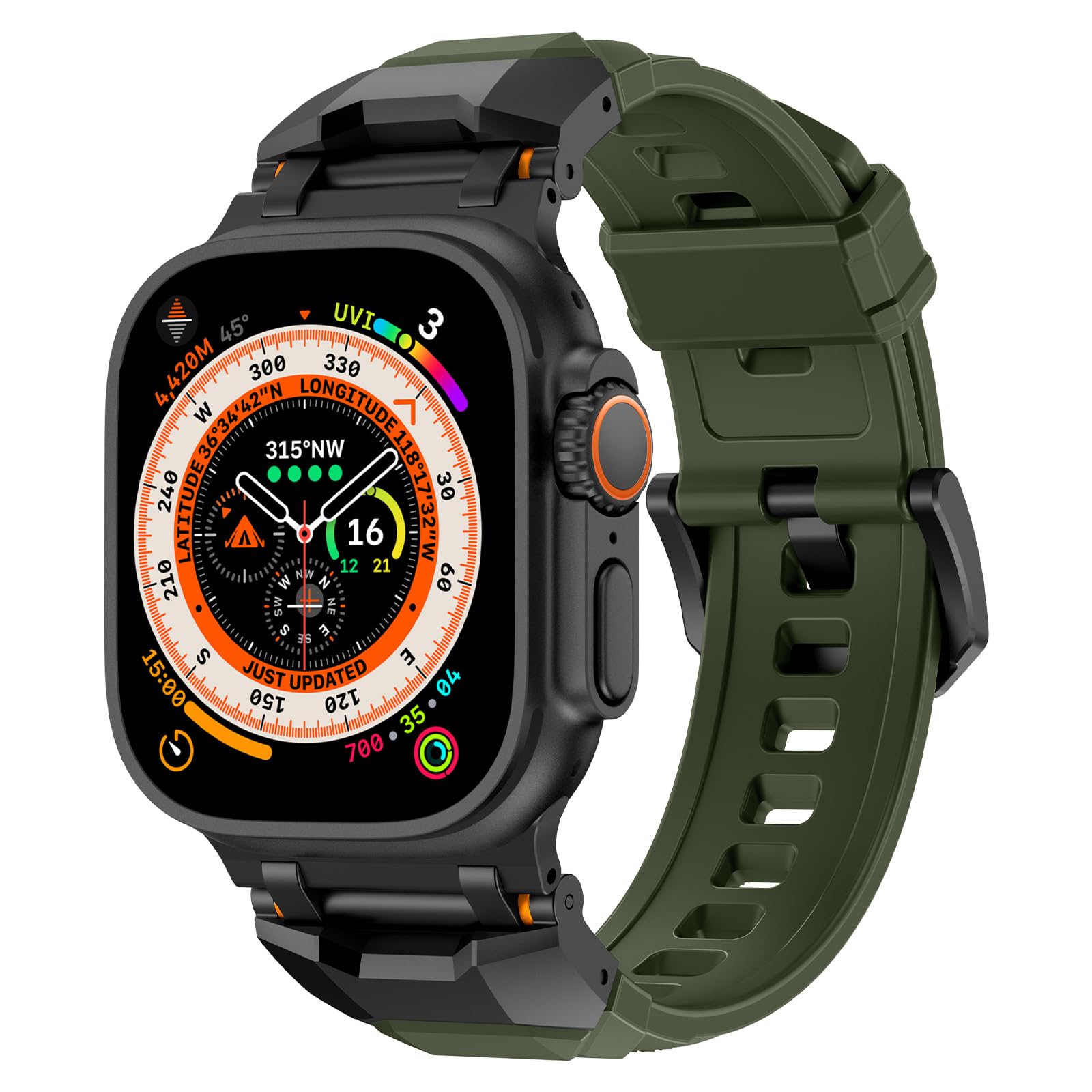 BinGeLi コンパチブル Apple Watch バンド 49mm 45mm 44mm 42mm アップルウォッチ スポーツ バンド ゴム 交換用 ベルト 耐衝撃 防水 防汗メンズ Watch Ultra2/Ultra Series 9 8 SE2 7 6 SE 5 4 3 2 1に対応(グリーン) 10,714円