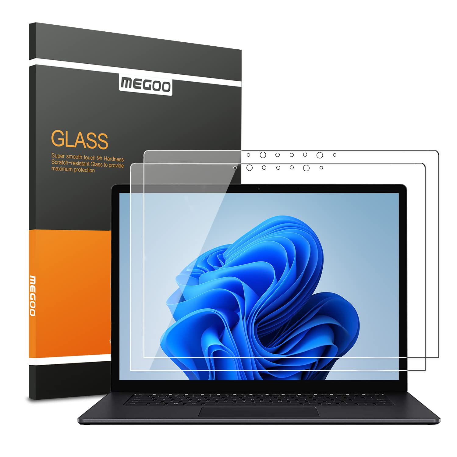 【2枚入り】MEGOO 保護フィルム 対応 Microsoft Surface Laptop 5/4（15インチ）精密なカットアウト，耐スクラッチ性 Surface Laptop 3/4 用強化ガラス 保護フィルム