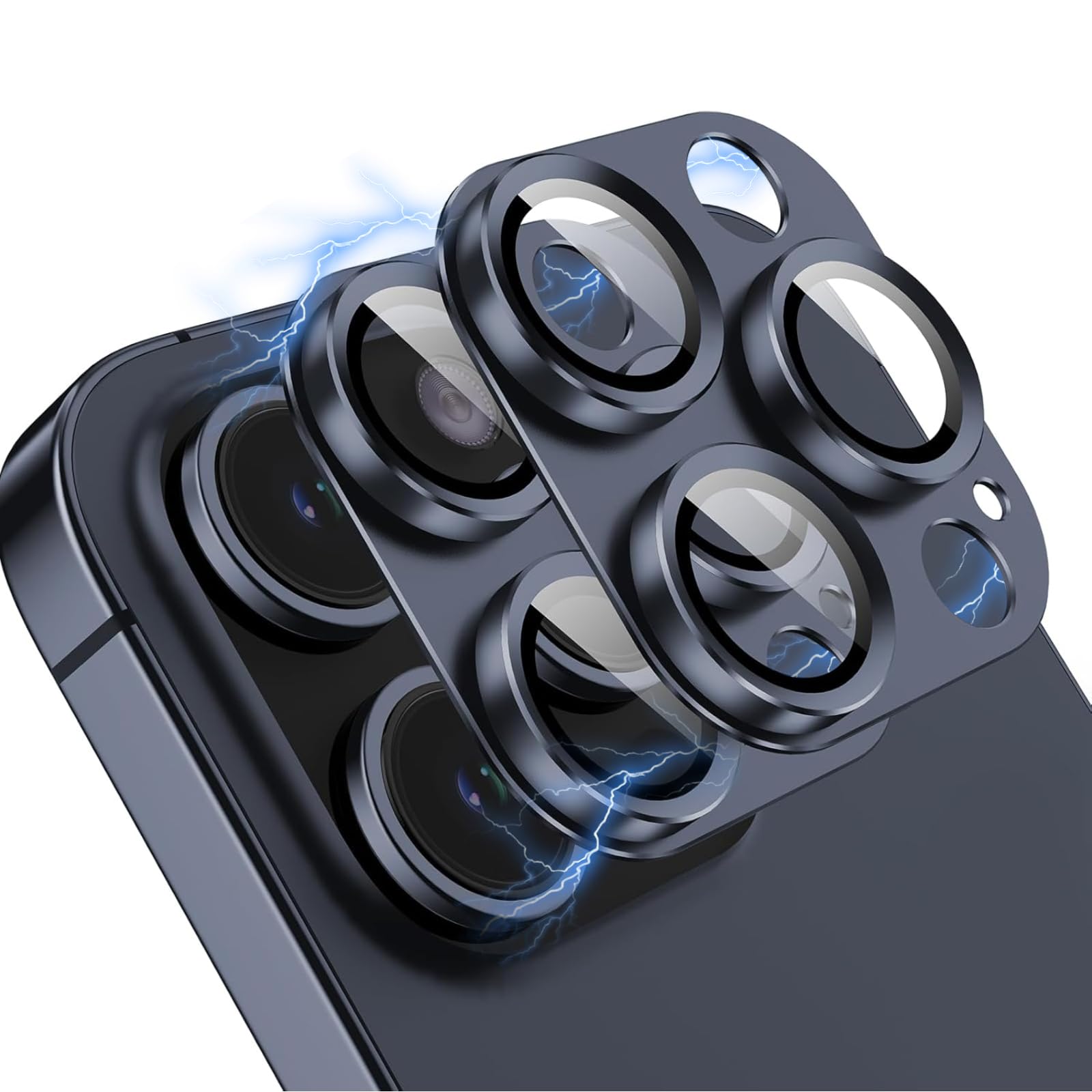 OAproda カメラフィルム iPhone 16Pro/16Pro Max/15Pro/14Pro 用 カメラカバー レンズ保護 【アルミ合金一体感】強化ガラス 9H 耐衝撃 黒縁 露出オーバー防止 16プロ・15プロ用 カメラ保護カバー 粘着性強