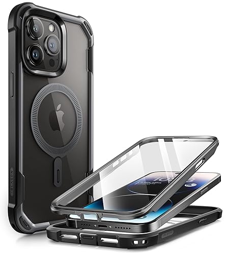 i-BLASON iPhone 15 Pro max 用 ケース マグネット搭載 背面透明 磁気ケース 2023 液晶保護フィルム付き 全面保護 MagSafe対応 米国軍事規格取得 360°保護 耐衝撃 防塵 衝撃吸収 耐久性 密着 ケーブル充