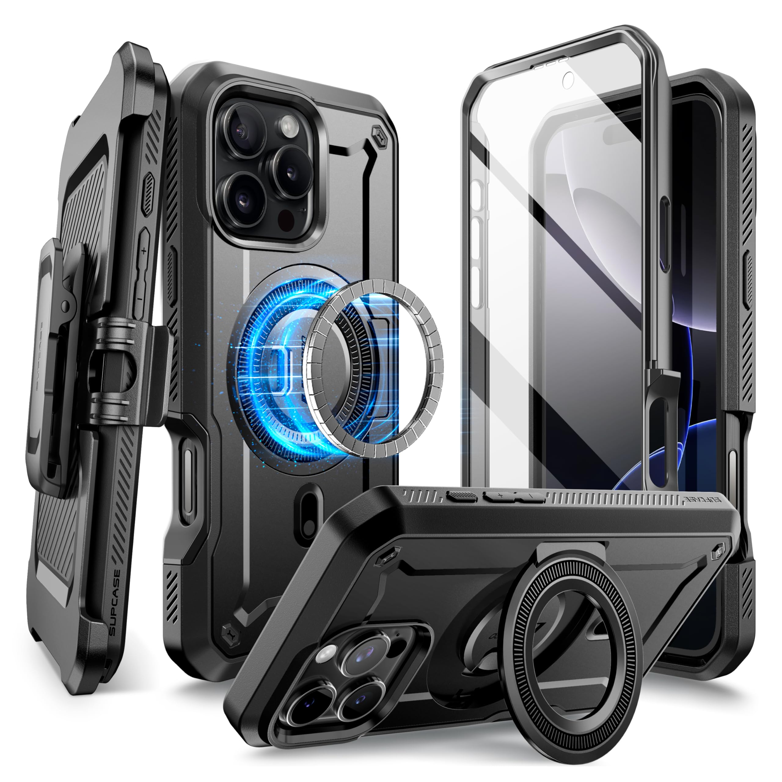 SUPCASE iPhone 16 Pro ケース 6.3インチ 2024 磁気ケース MagSafe対応 米軍MIL規格取得 衝撃吸収 全面保護 画面保護フィルム付き 内蔵スタンド 腰かけクリップ付き MagProシリーズ