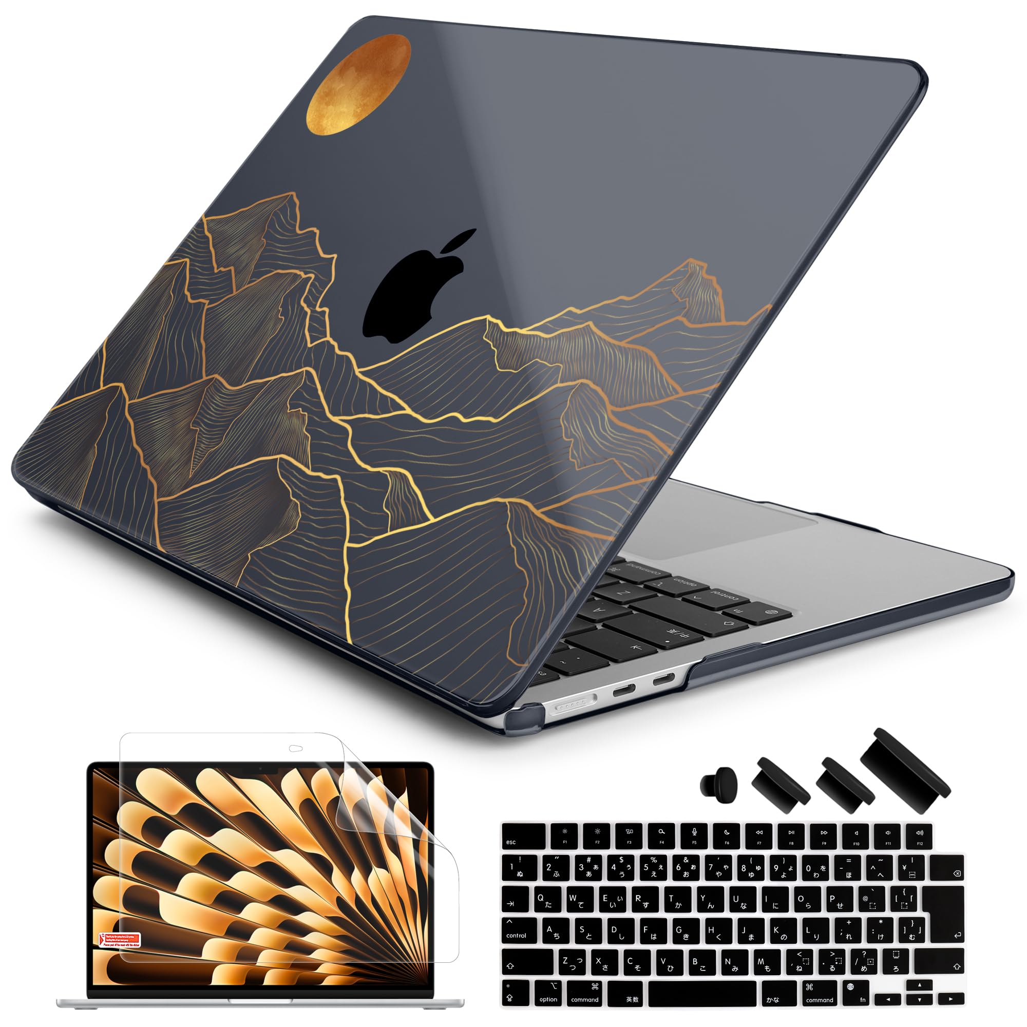 Batianda 2023発売MacBook Air 15 M2 A2941専用 軽さ持っていく保護すること入れもの+映写幕保護すること写真フィルム+日本語鍵盤押しかぶせる、明月下の鉱山 スマートフォン・タブレット-スマートフォン・携帯電話アクセサリー-ケース・カバー