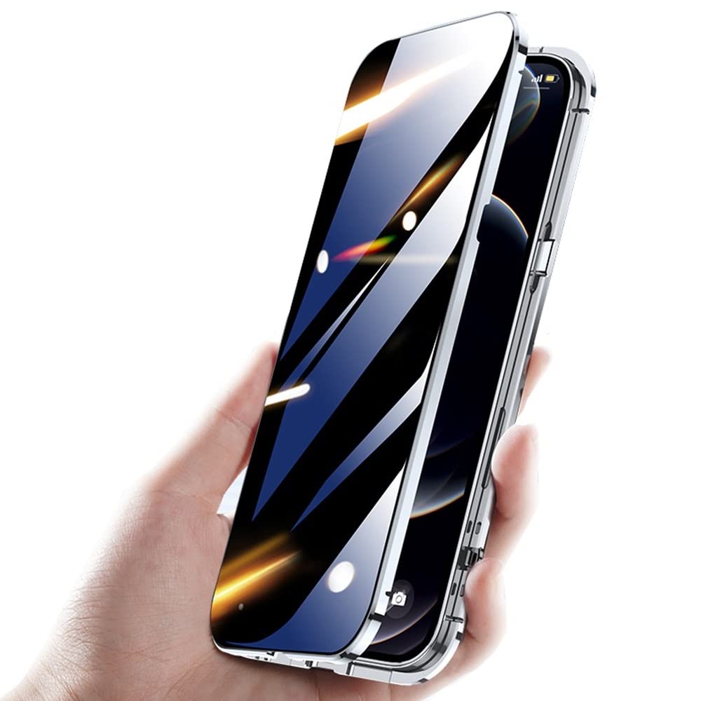 覗き見防止 iPhone15 Pro Max フルカバー 全面カバー カメラ保護フィルム付き 両面ケース ロック付き マグネット式 アイフォン ガラスケース アイフォン15 Pro Max クリア 透明 両面ガラス バンパ