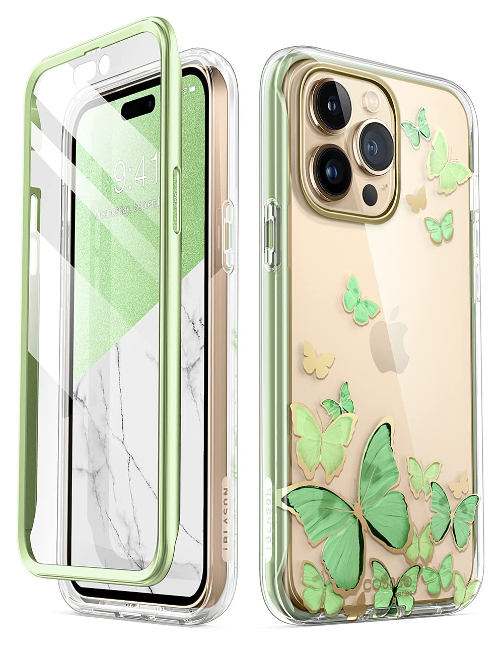 i-Blason iPhone14Pro ケース 6.1インチ 2022 全面保護 耐衝撃 米軍MIL規格取得 画面保護フィルム バンパー＆ケースの三重構造 一体型 PC+TPU衝撃吸収 安心感 ワイヤレス充電対応 女性向け おしゃれ か