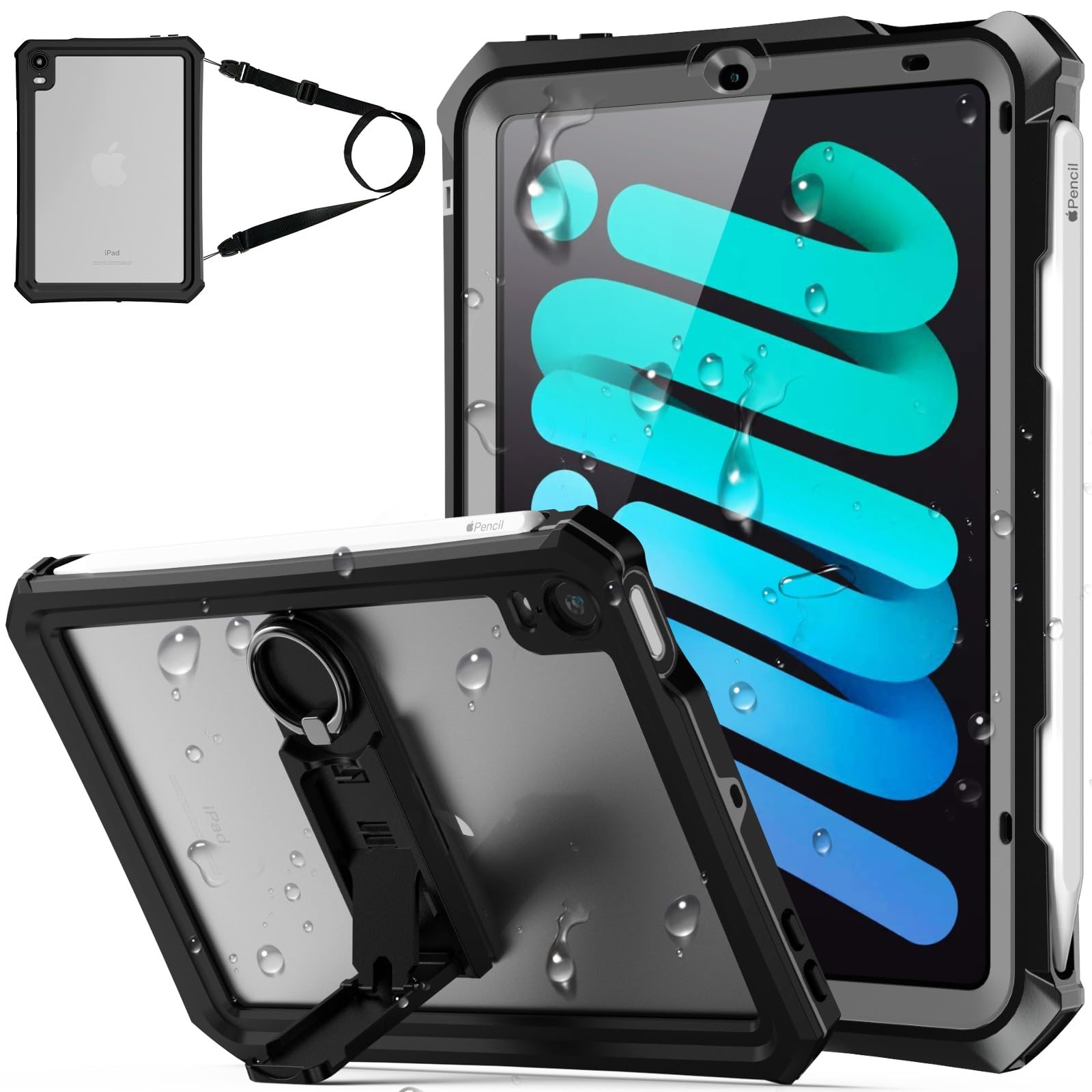 Tmacjump iPad mini7 ケース (A17 Pro 2024モデル、第7世代)、iPad Mini6 ケース(2021モデル、第6世代) 8.3インチ IP68 完全防水 防塵 耐衝撃 ペン収納 保護フィルム付 TouchID認証対応 キックスタンド ショルダ 9,986円